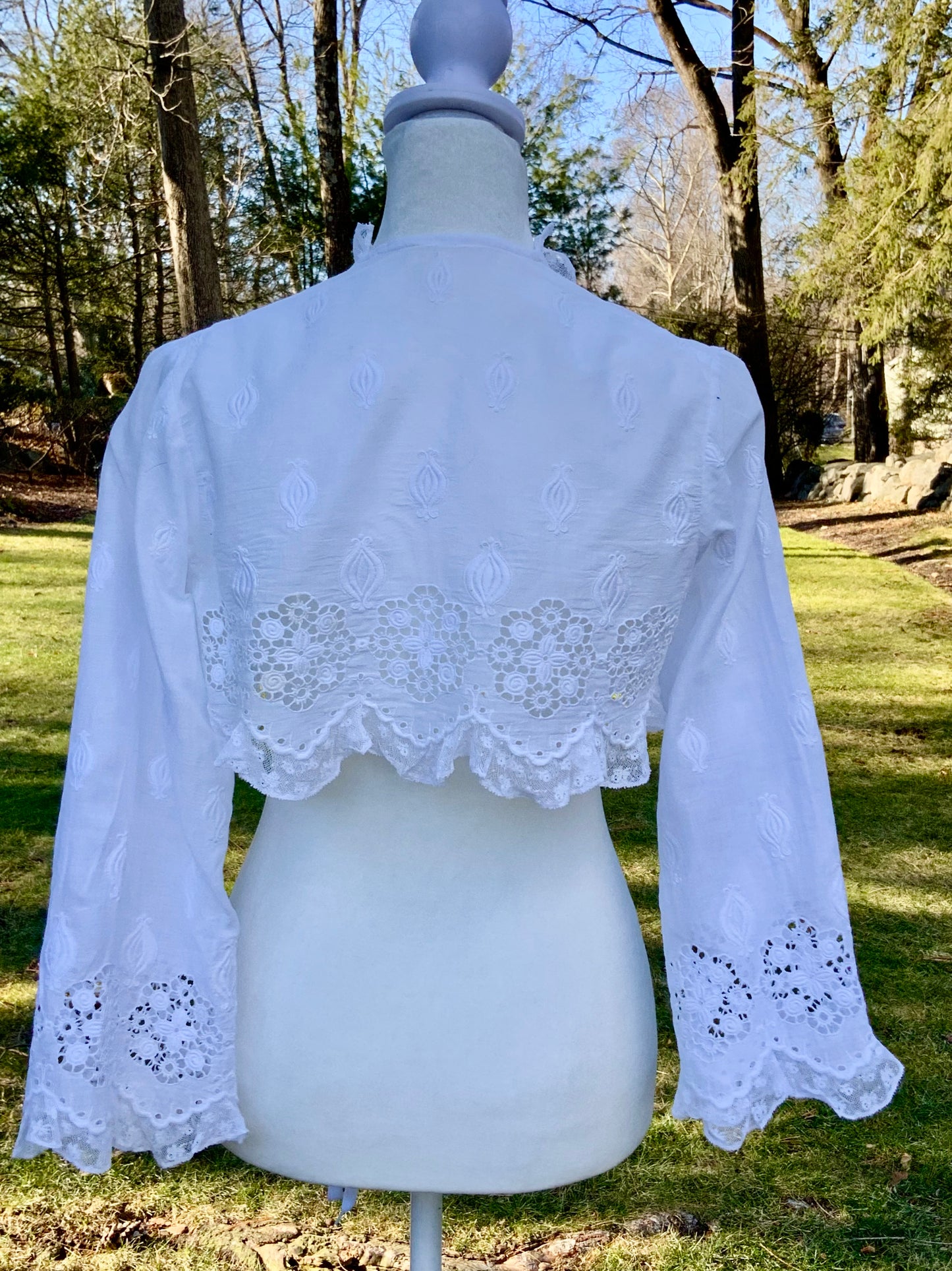 Antique Edwardian Lace Bed Jacket – Whitework Cotton Lingerie Bodice-ED43