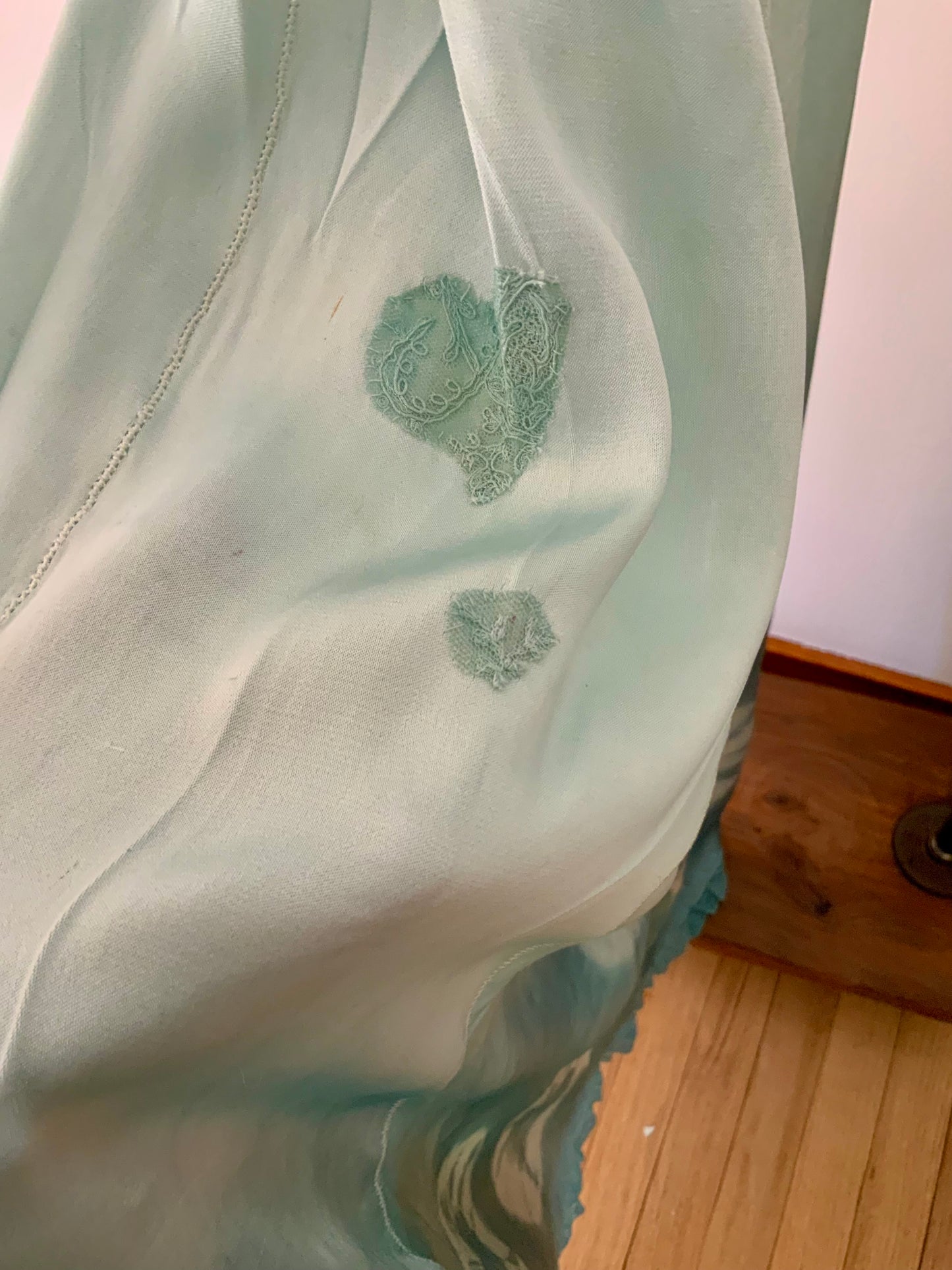 Antique 1930s Silk Chiffon Lingerie Gown – Hand Dyed Aqua -30BE