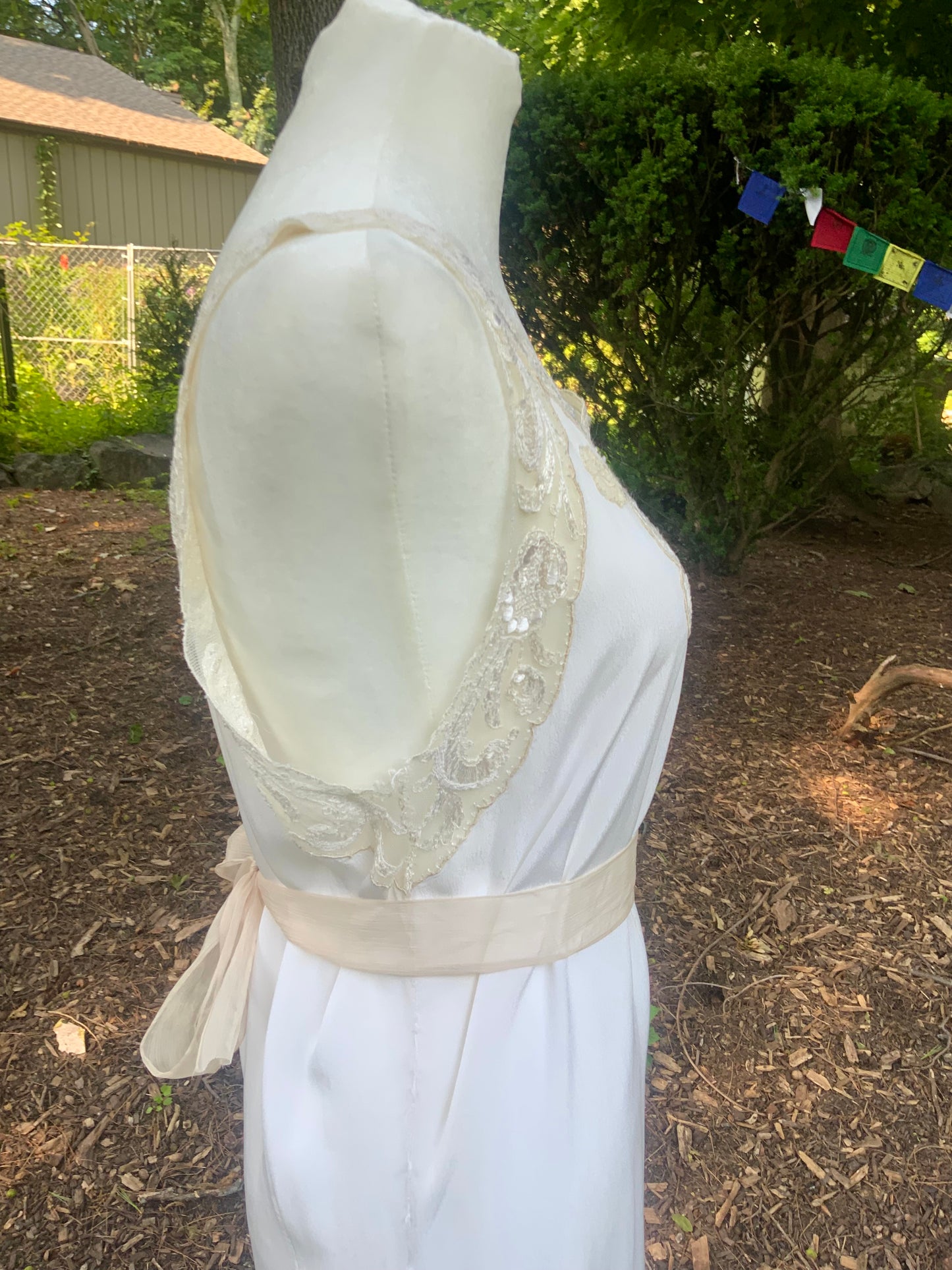 1930s Pure Silk Bridal Slip Dress Lace Bias Cut Wedding Gown Lingerie S/M-30BX