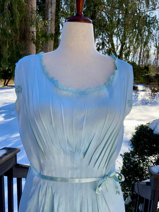 Antique 1930s Silk Chiffon Lingerie Gown – Hand Dyed Aqua -30BE