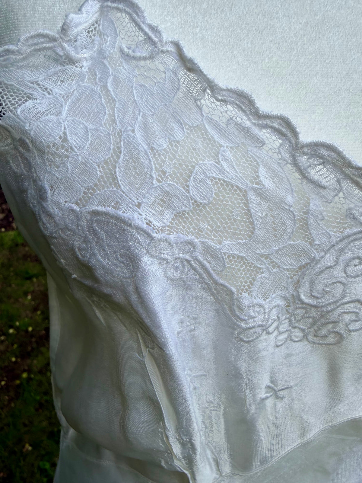 1930s White Pure Rayon Bias Cut Slip Dress with Lace Bodice.30CH