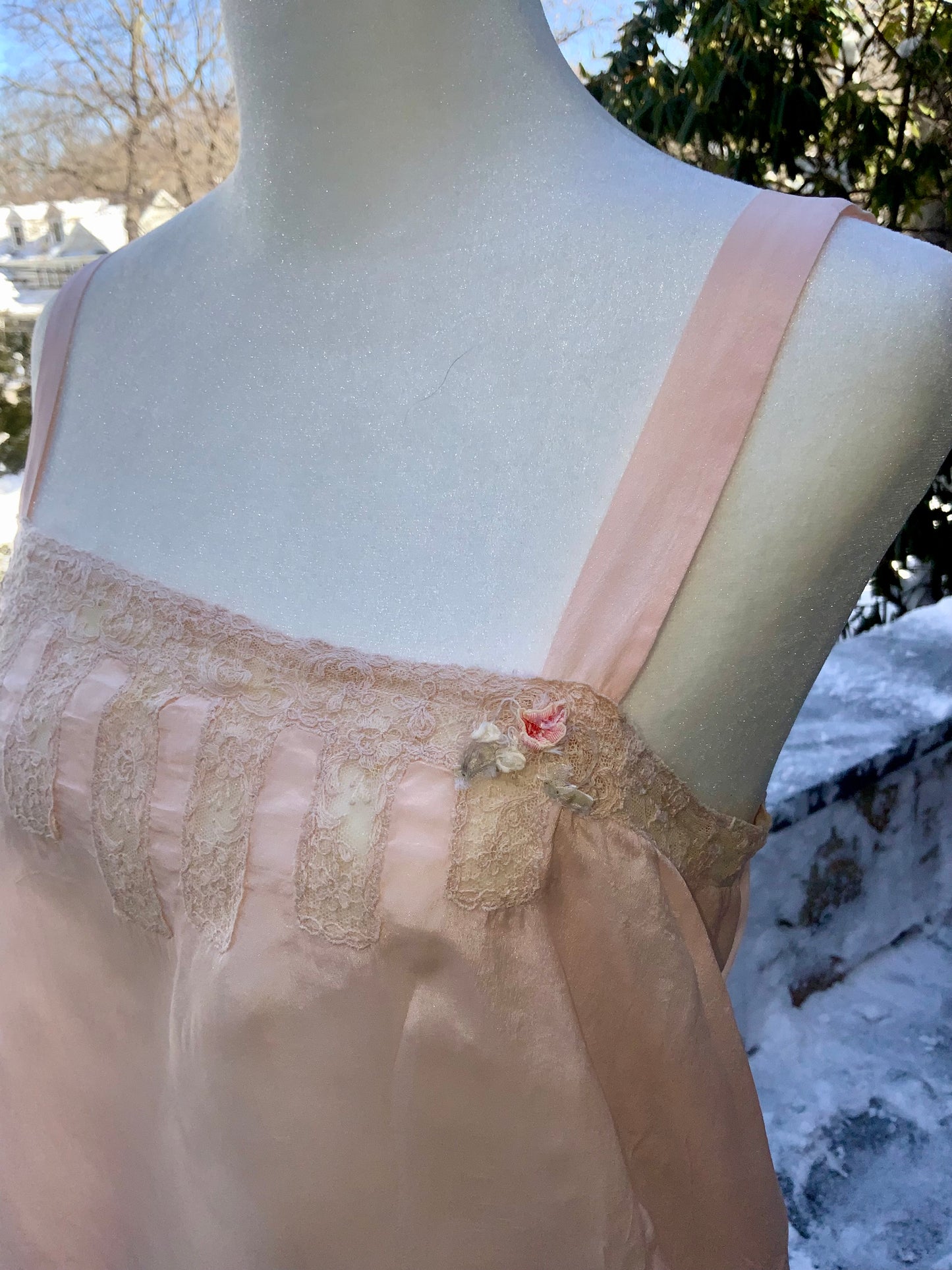 1920s–30s Blush Silk Teddy (Camiknicker) — Pure Silk Boudoir One-Piece with Lace Appliqué-20AL