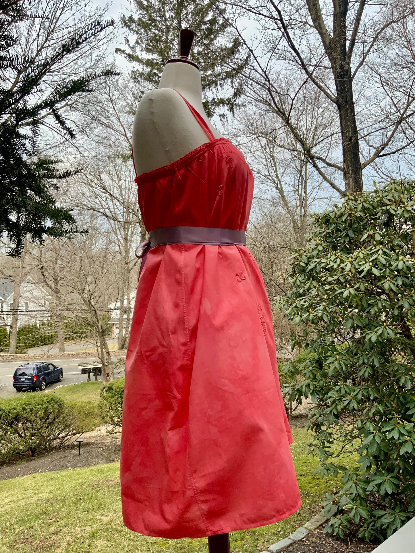 Edwardian Hand-Dyed Cotton Slip Dress | Restored Antique Lingerie with Appliqué Details | ED79