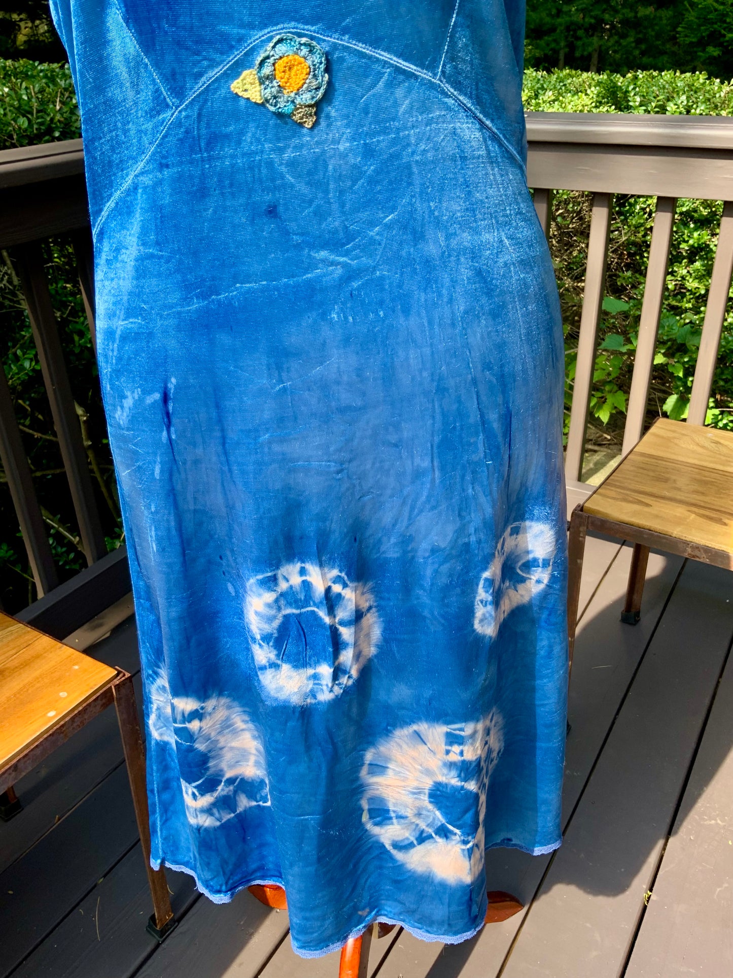 Mid-Century Hand Dyed Blue Tie Dye Satin Slip Dress.60P.