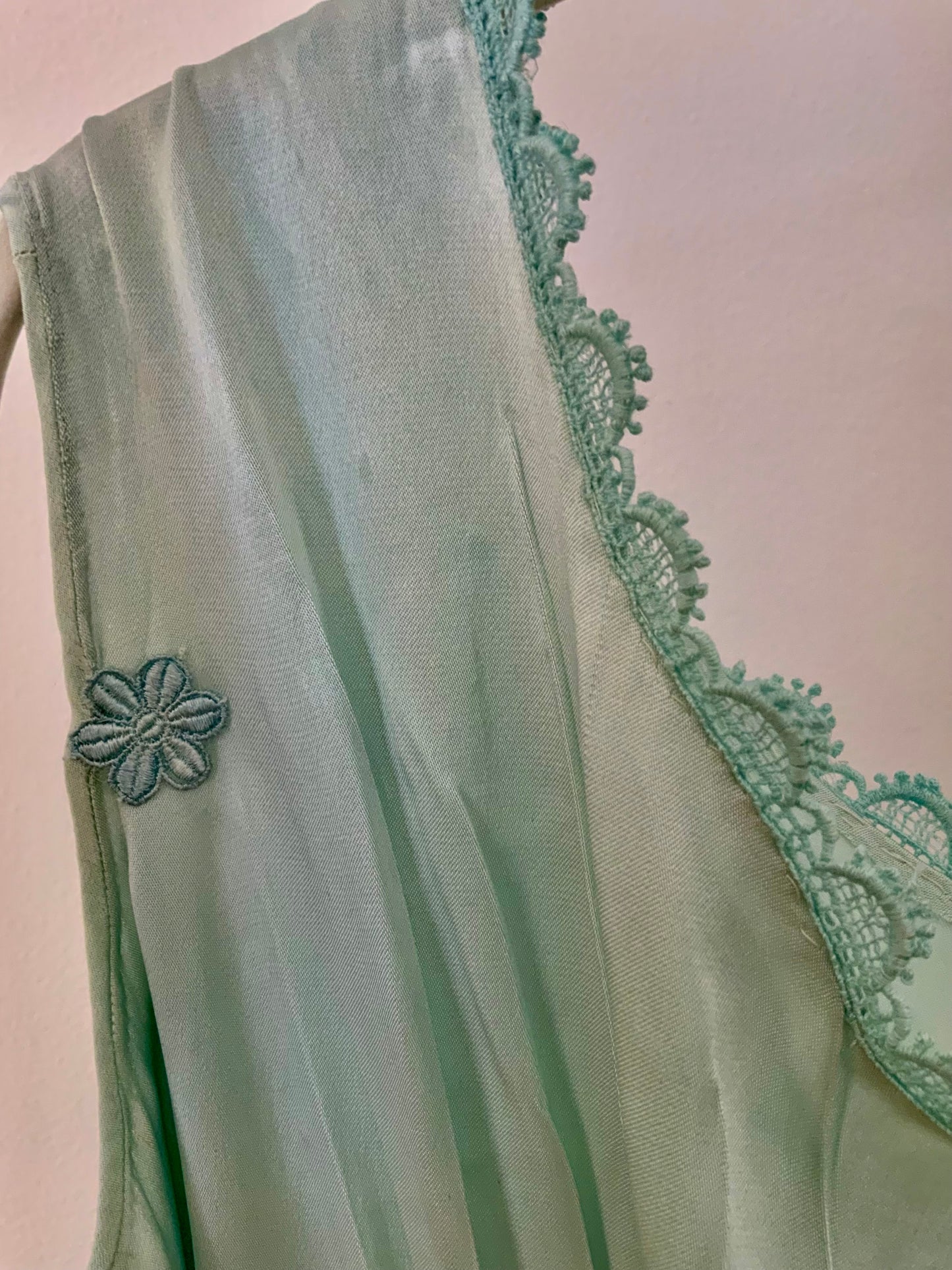 Antique 1930s Silk Chiffon Lingerie Gown – Hand Dyed Aqua -30BE