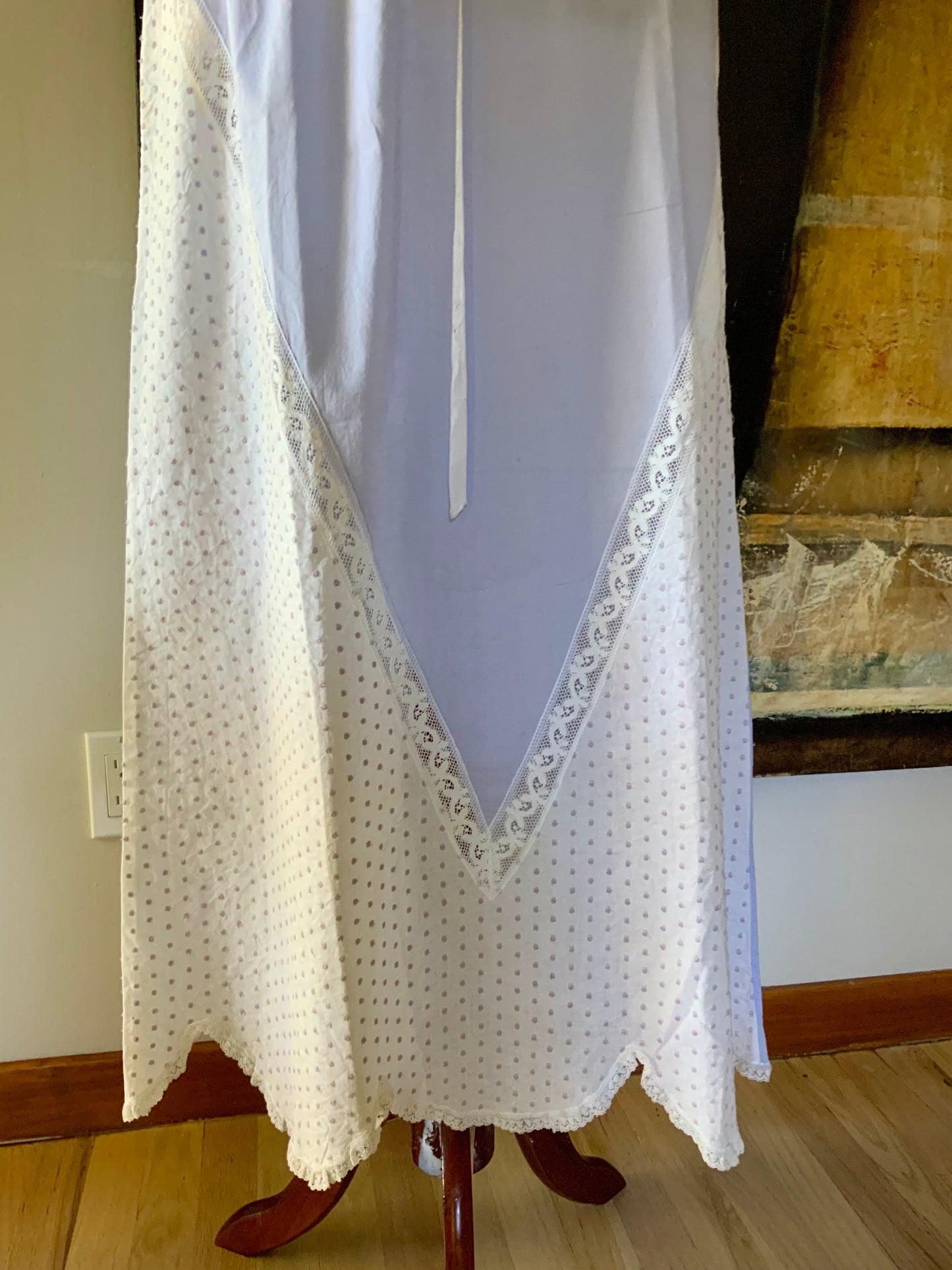 Late 1930s White Cotton Dotted Nightgown – Eyelet Slip Dress - 30AR