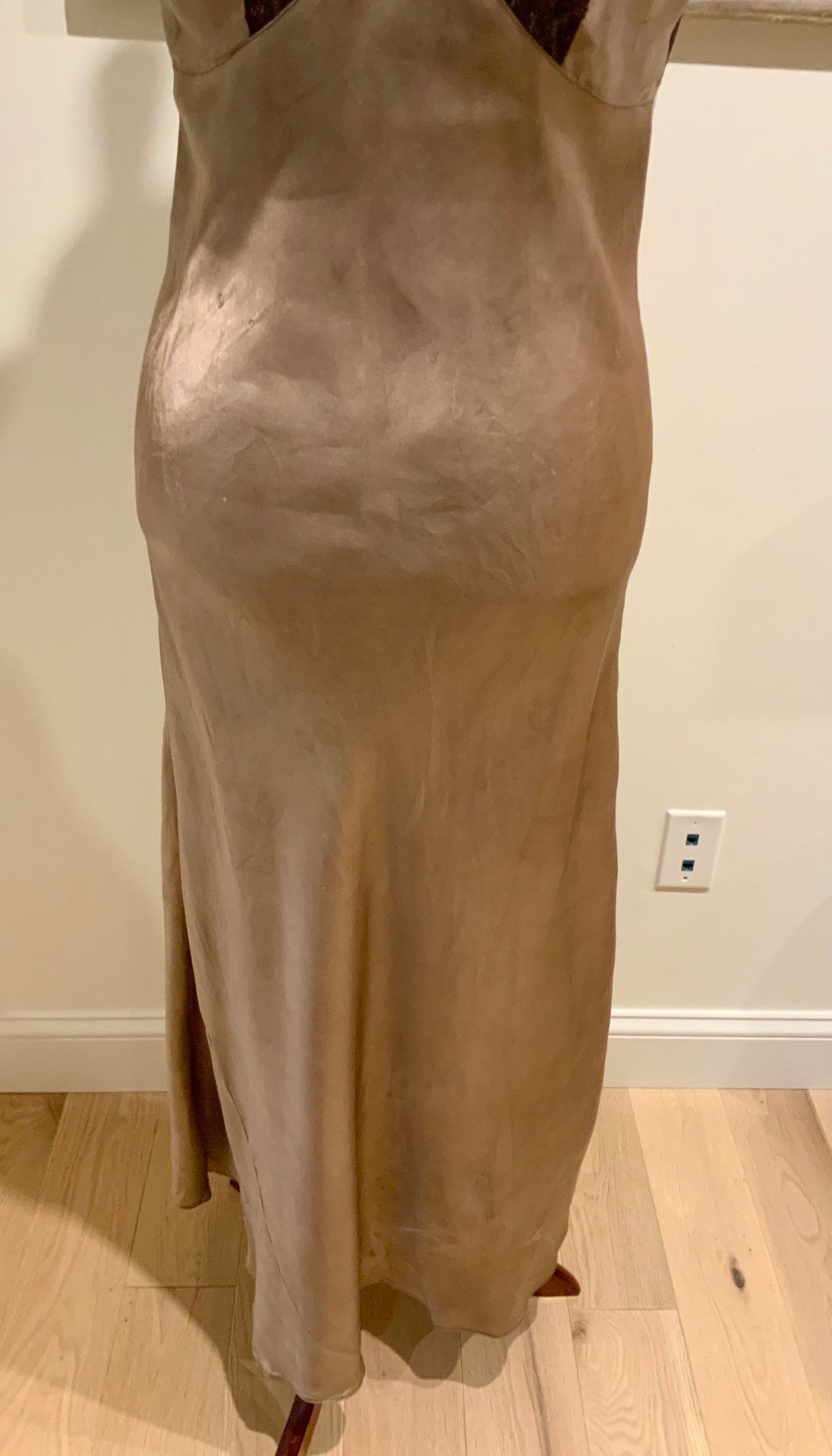 Hand Dyed 1930s-40s Bias Cut Satin Slip Dress | Chocolate Lace | Old Hollywood Lingerie
-30CB