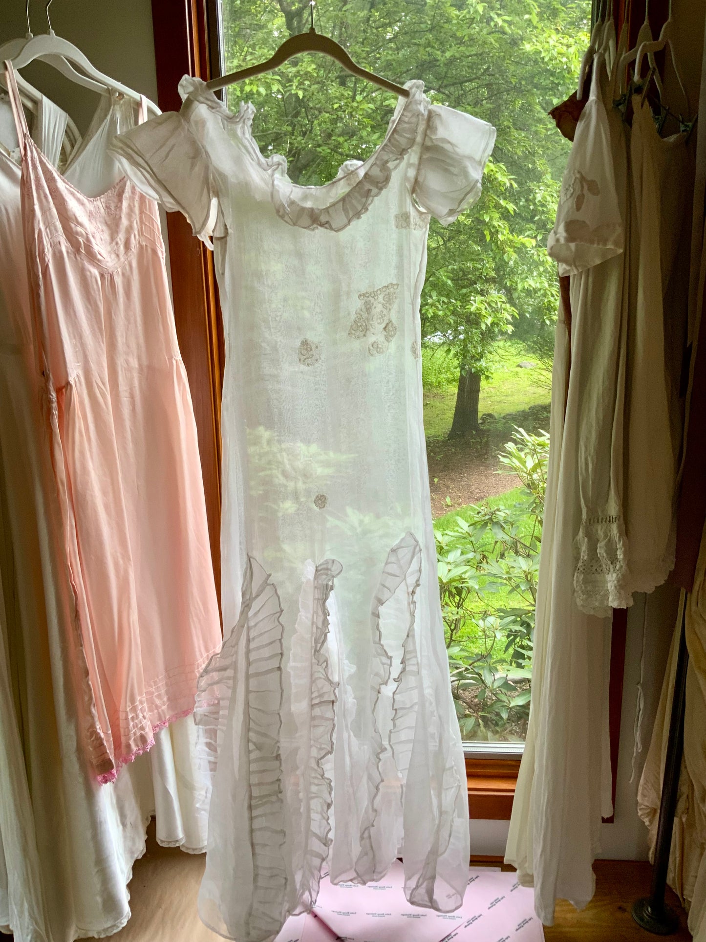 Ethereal Antique Organza Dress with Dramatic Ruffle Details and Lace Restorations
-20AJ