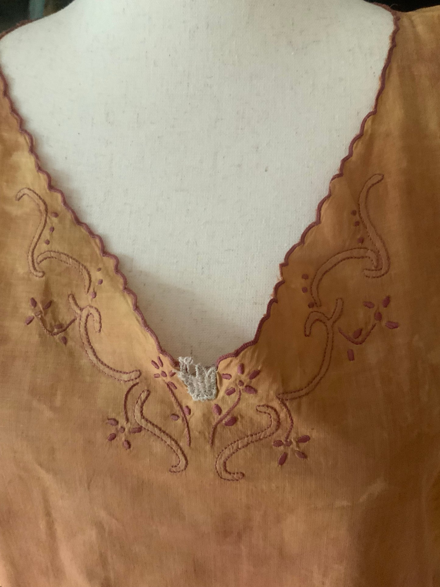 Antique Cotton Nightgown Purple Embroidery - 1910 - ED7