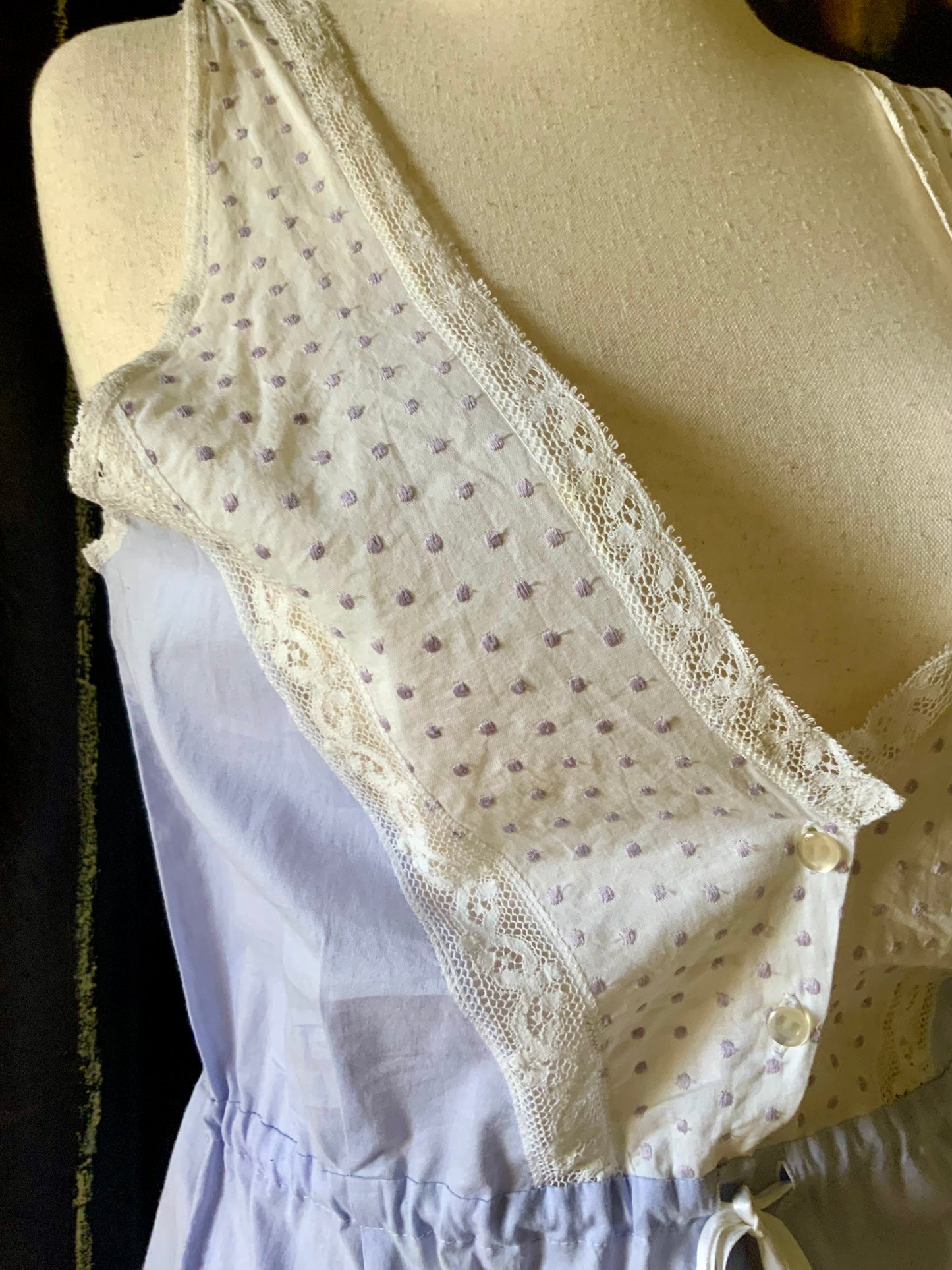 Late 1930s White Cotton Dotted Nightgown – Eyelet Slip Dress - 30AR