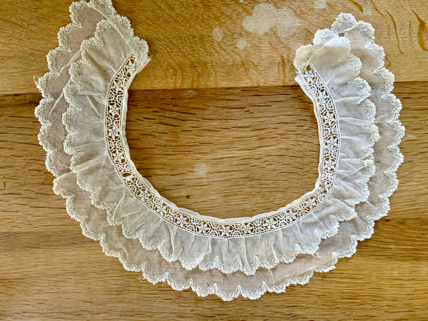 Antique Edwardian Lace Collar | Double Ruffle Net Lace Collar | Romantic Detachable Collar | Sheer Lace Neckpiece