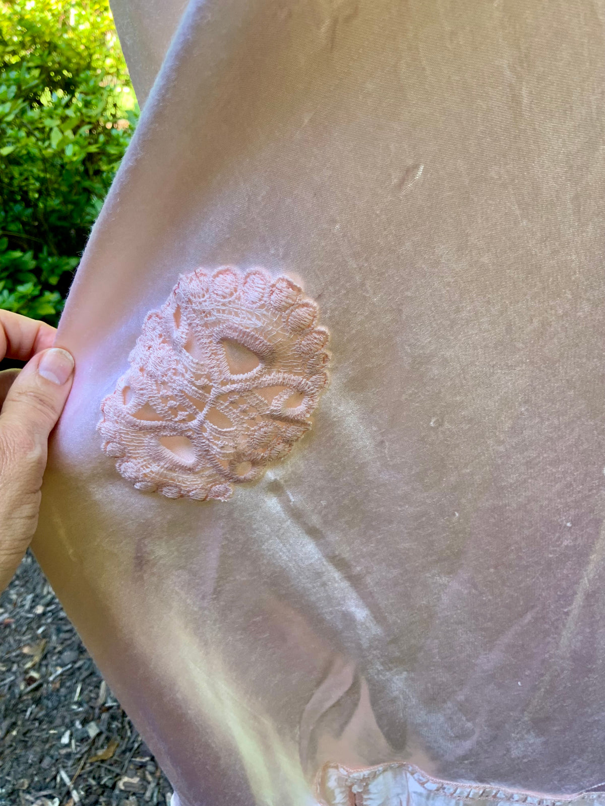 1930s Blush Pink Satin Nightgown with Sheer Embroidered Bodice.30CK