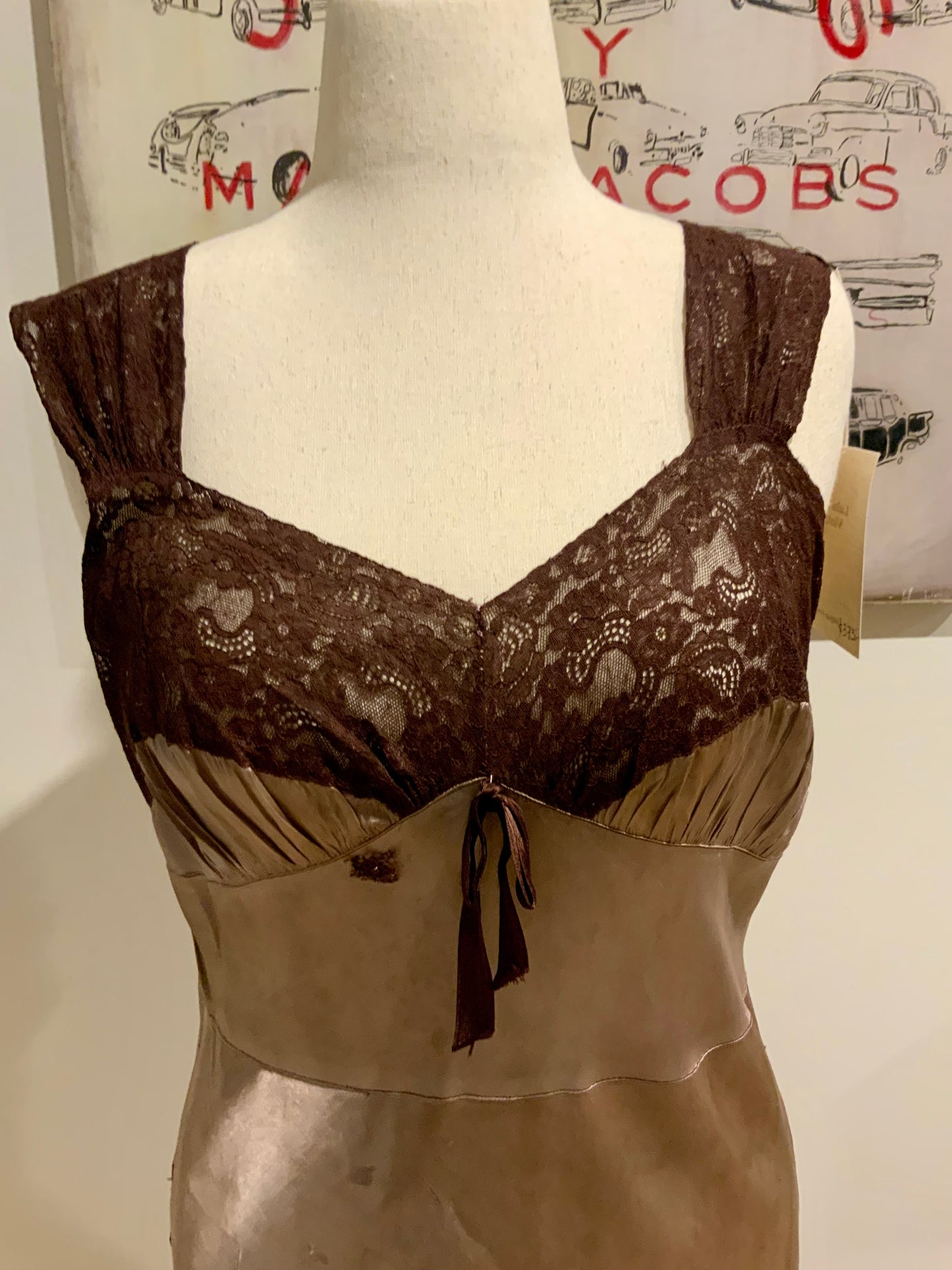 Hand Dyed 1930s-40s Bias Cut Satin Slip Dress | Chocolate Lace | Old Hollywood Lingerie
-30CB