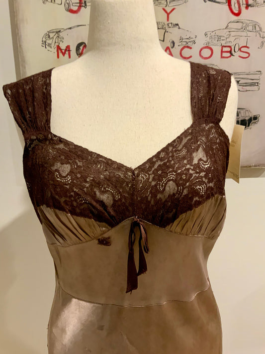 Hand Dyed 1930s-40s Bias Cut Satin Slip Dress | Chocolate Lace | Old Hollywood Lingerie
-30CB