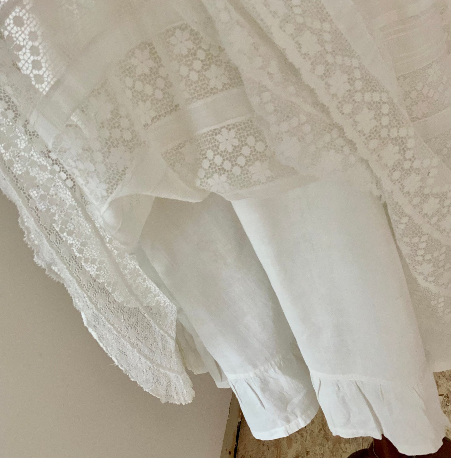 Edwardian White Cotton Lingerie Dress | 1910s Crochet Lace Tea Dress | Antique Summer Bridal Dress-ED55