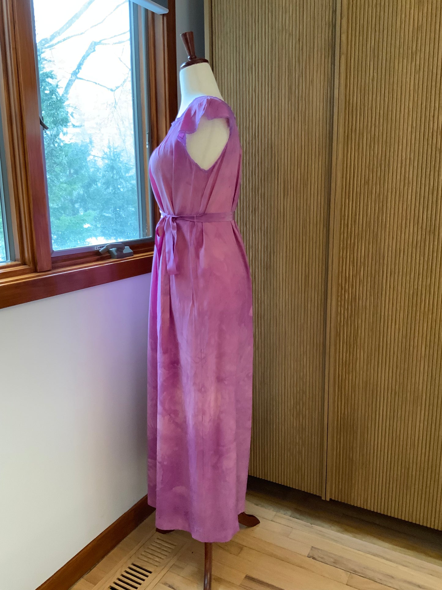 Hand Dyed Silk 1920s–30s Gown | Lavender Lace Pintuck Maxi Dress | Antique Silk Day Dress with Original Belt- 20AD