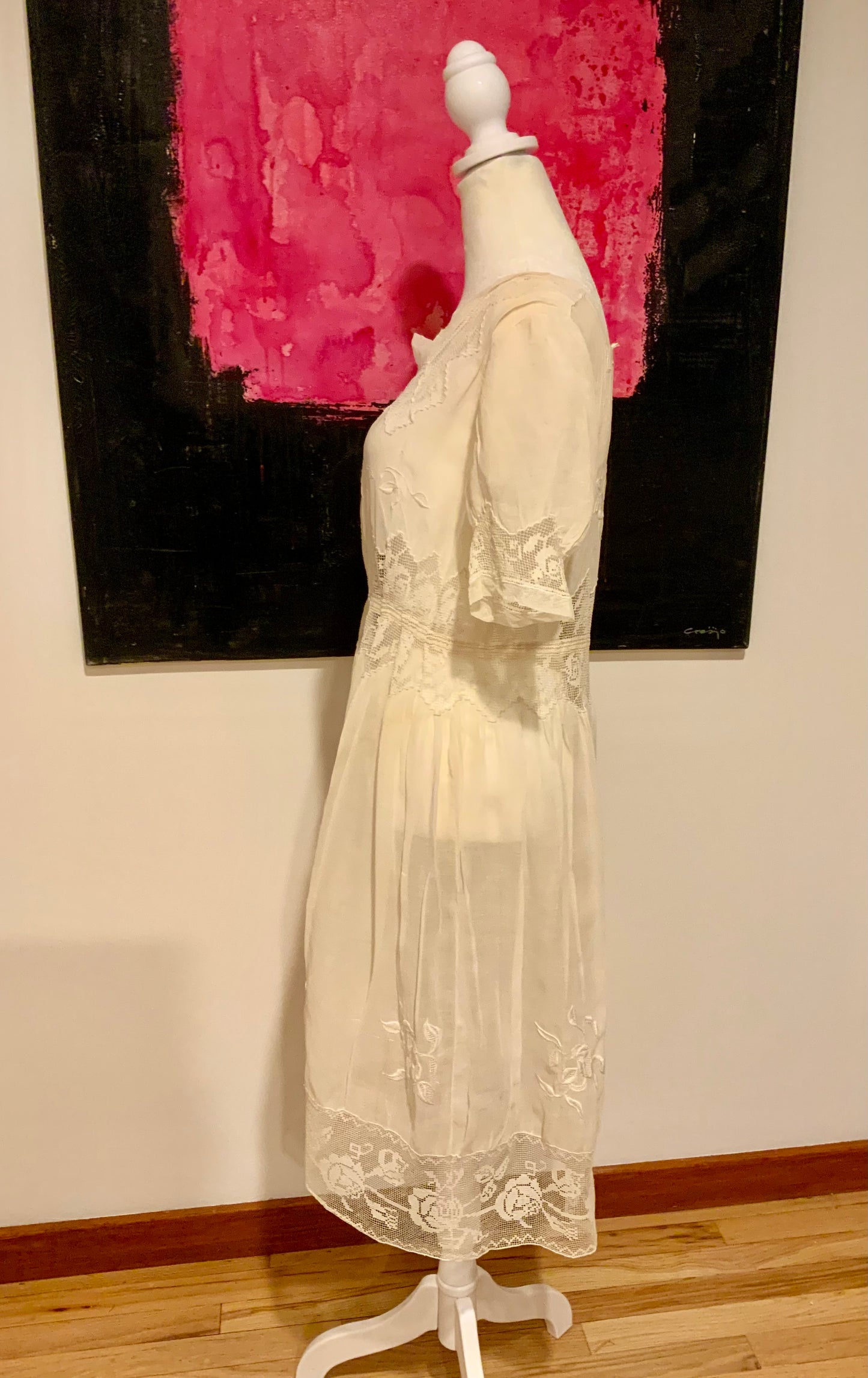 Edwardian Tea Dress in with Handmade Lace & Embroidery | c.1905–1915 - ED30