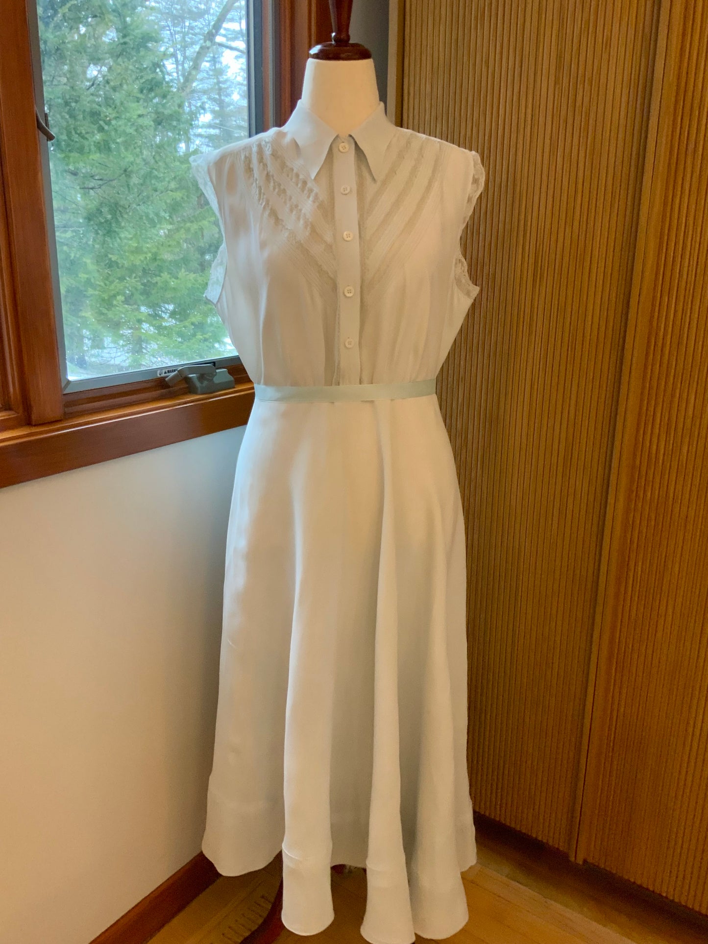 Authentic 1930s 1940s Ivory Silk Chiffon Day Dress Pintuck Lace Vintage Bridal Dress- 40R