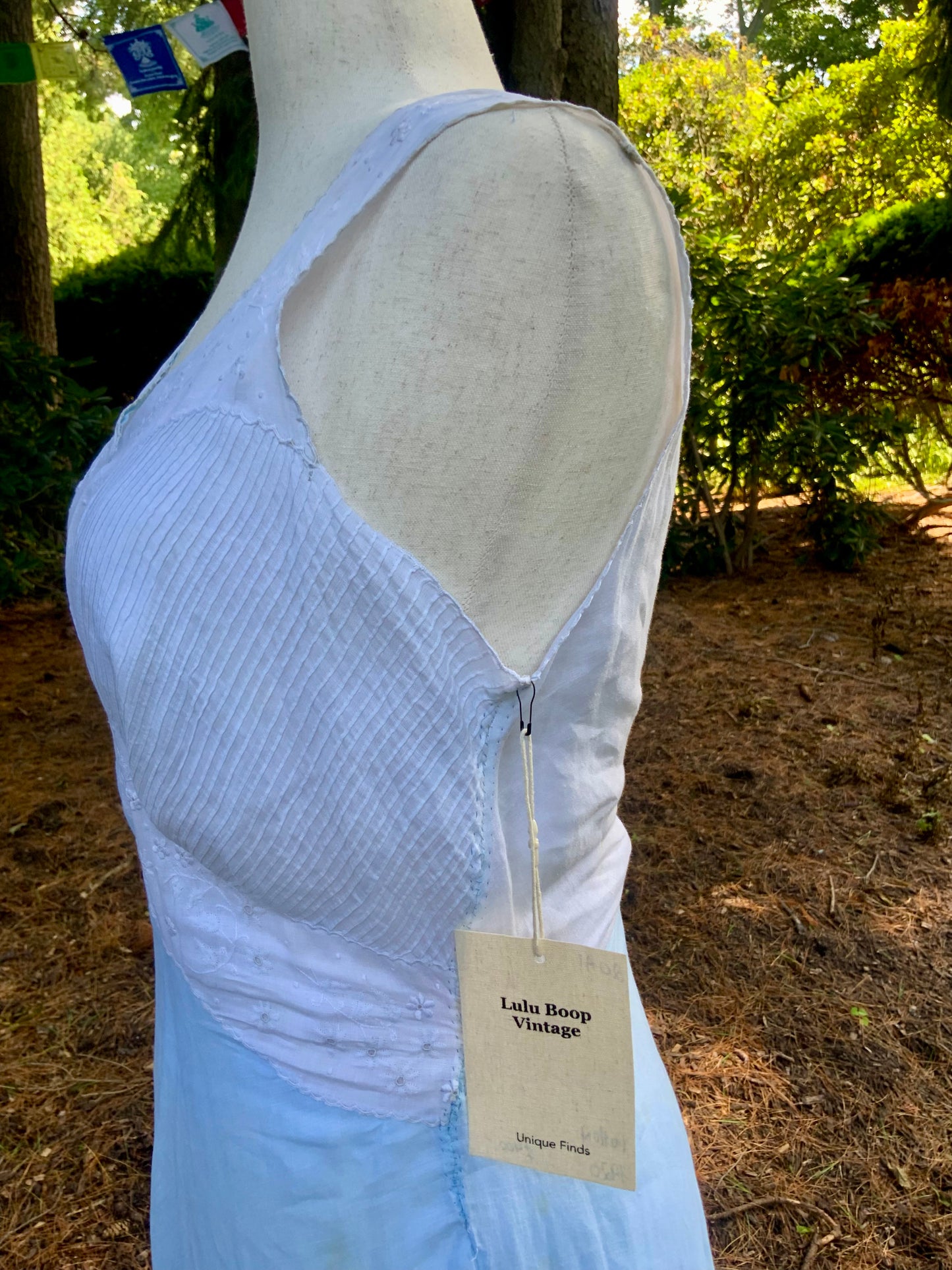 Rare Late 1930s Blue & White Cotton Dress | Embroidered Pintucked Bodice | Bias Cut | Romantic Cottage Dress | Old Hollywood-20AI