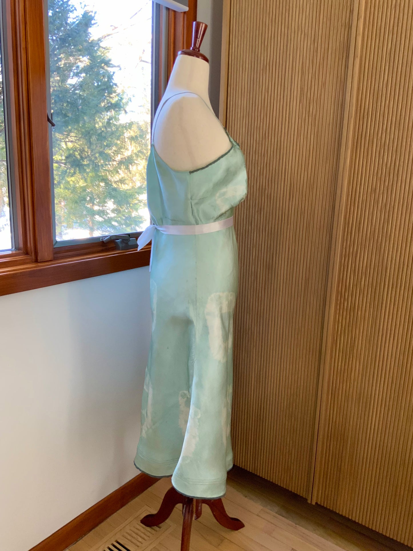 1930s–1940s Hand-Dyed Silk Satin Embroidered Slip Dress-40AN