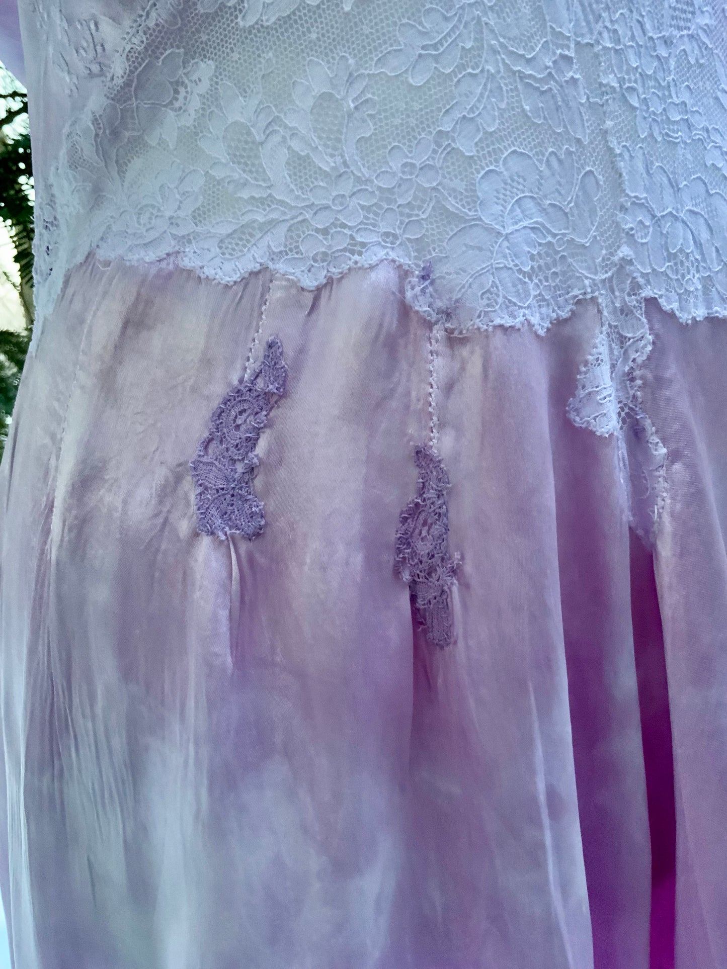 1970s Lilac Satin & Lace Gown – Hand Dyed Romantic Vintage Maxi Dress
 - 50V