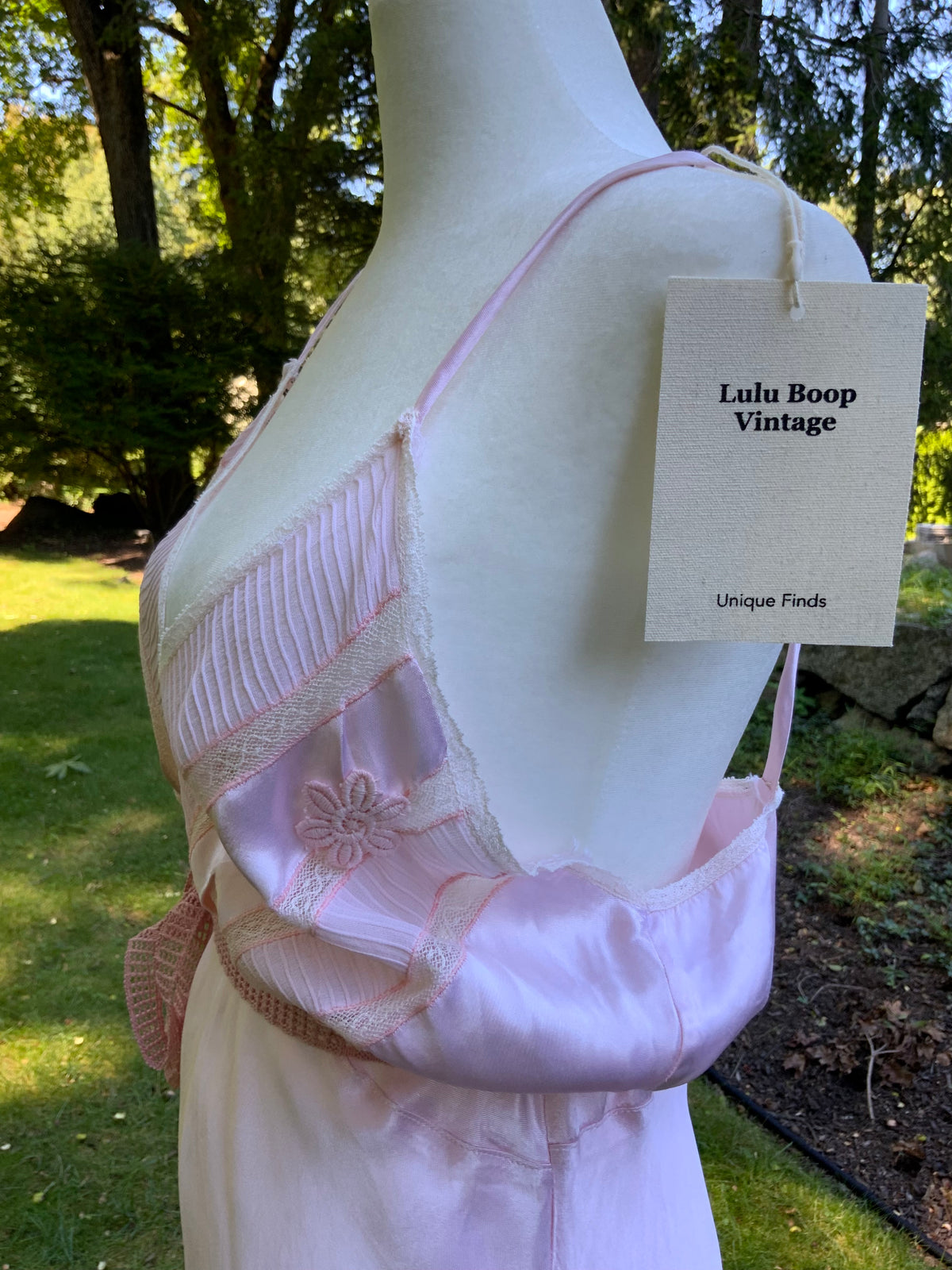 1930s Blush Pink Satin Bias Cut Slip Dress with Pleated Trim.30CN