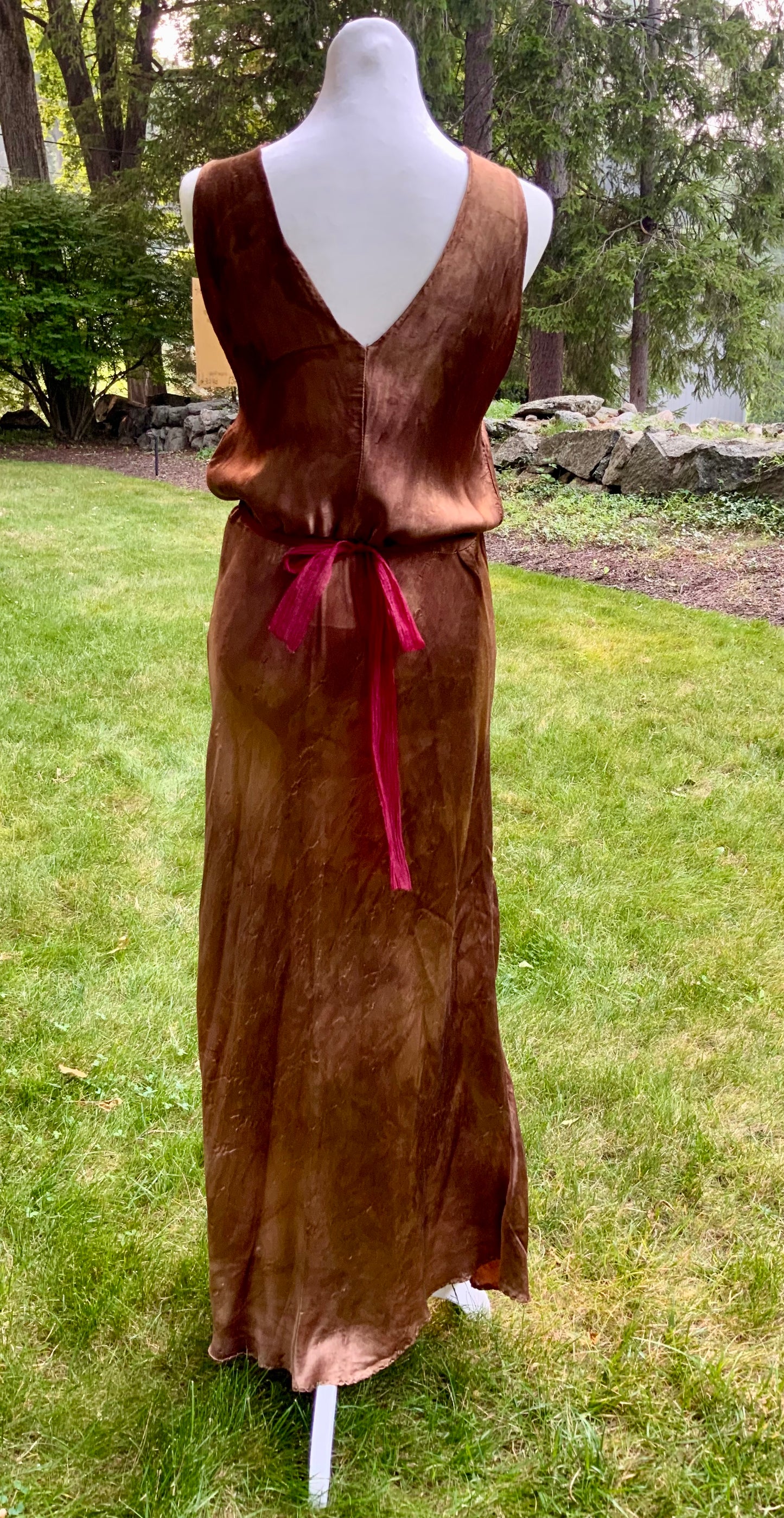 1930s Hand Dyed Silk Slip Dress Chocolate Brown Bias Cut Art Deco Embroidered Bodice OOAK
-40BK