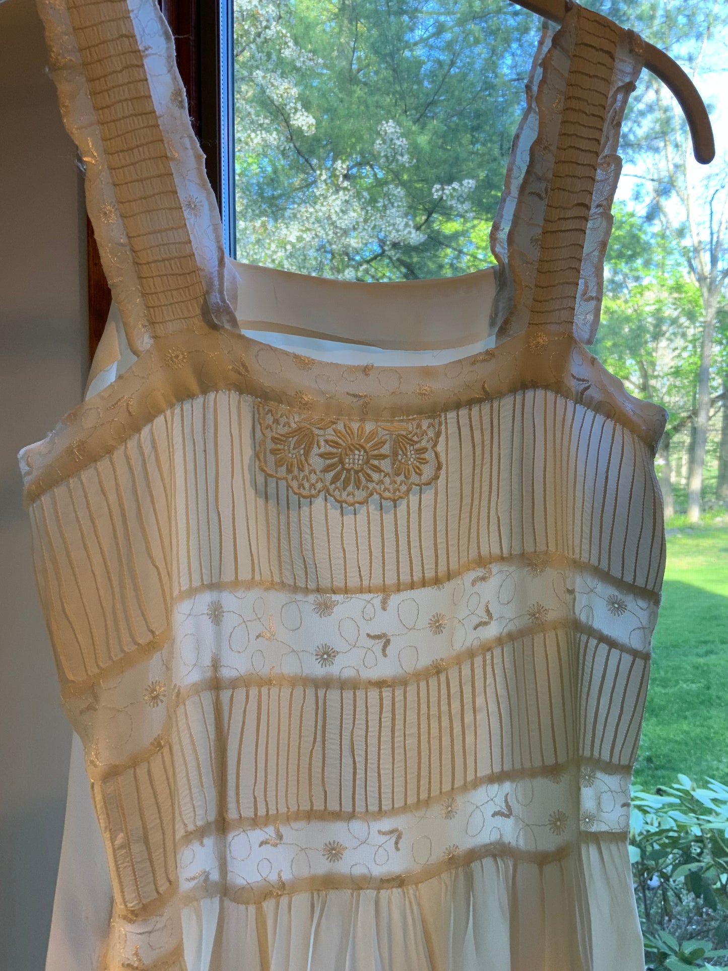 Antique Bridal Boudoir Dress | Late 1920s Silk Slip Dress | Art Deco Pintucks & Embroidered Lace
-40BI