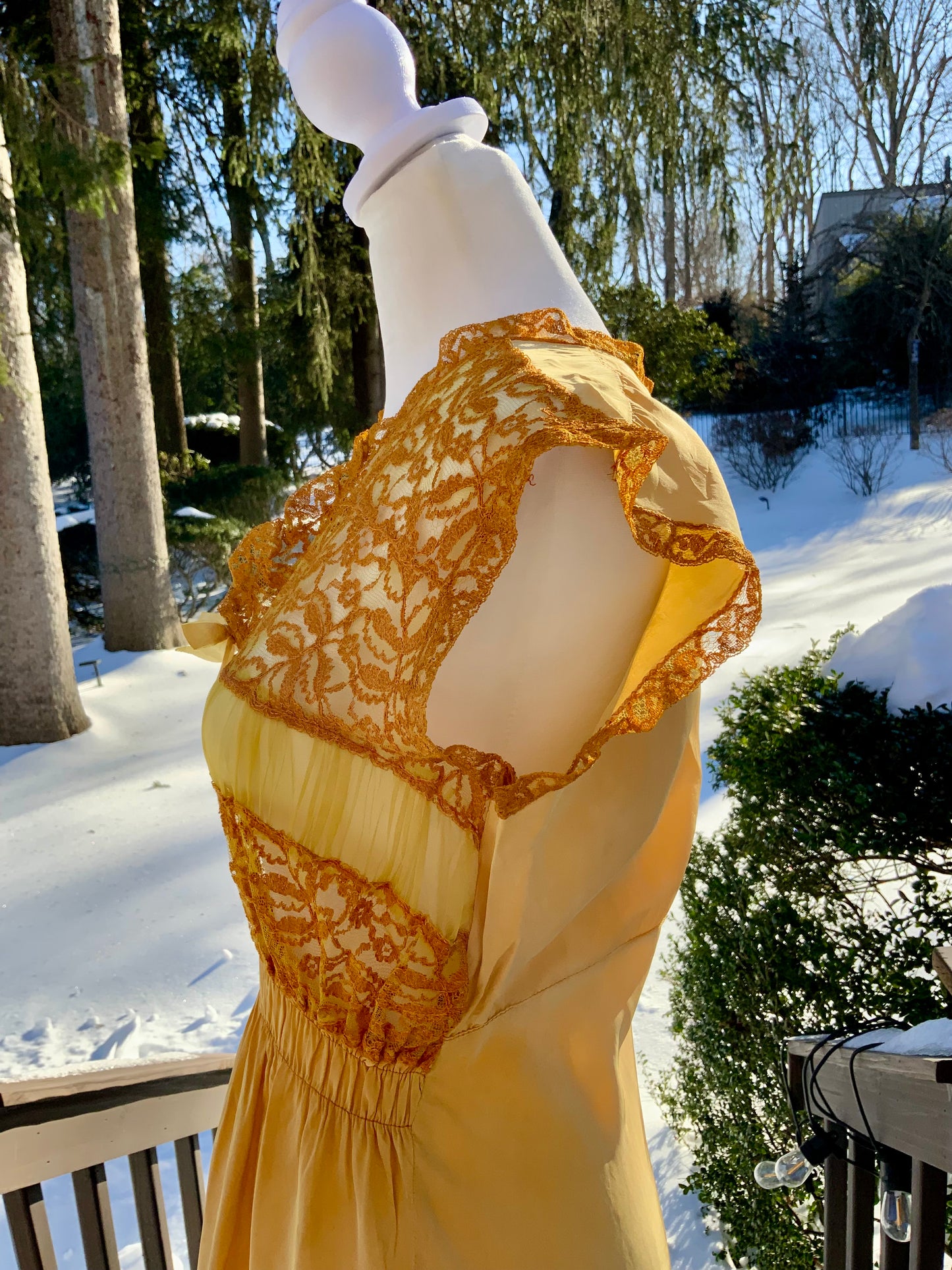 Hand-Dyed 1930s–40s Silk Chiffon Lace Nightgown – Golden Sunset-30BD