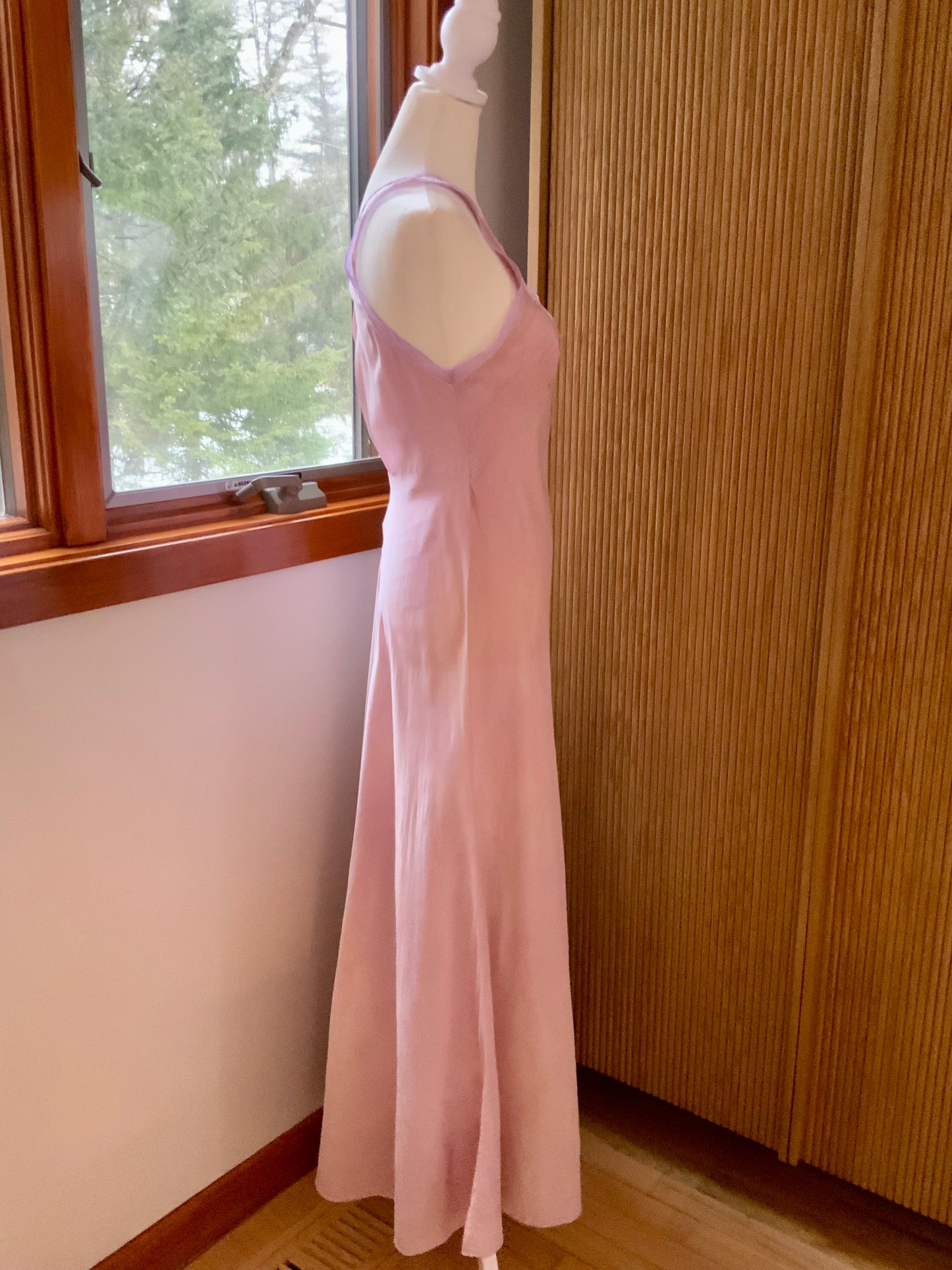 70s does 30s Hand Dyed Vintage Silk Slip Dress Bias Cut Pintuck Embroidered Open Back Romantic Nightgown
 - 40AU