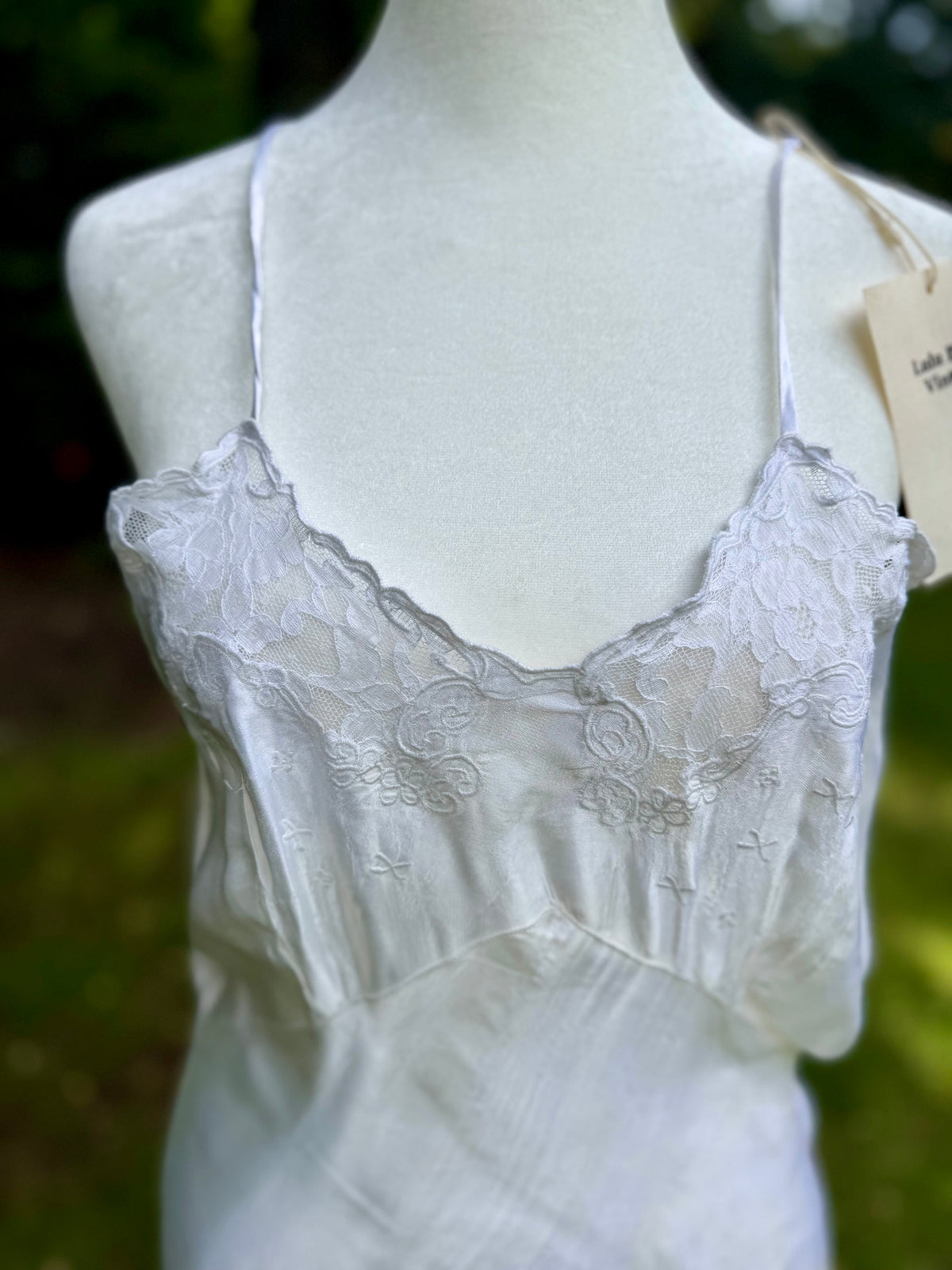 1930s White Pure Rayon Bias Cut Slip Dress with Lace Bodice.30CH