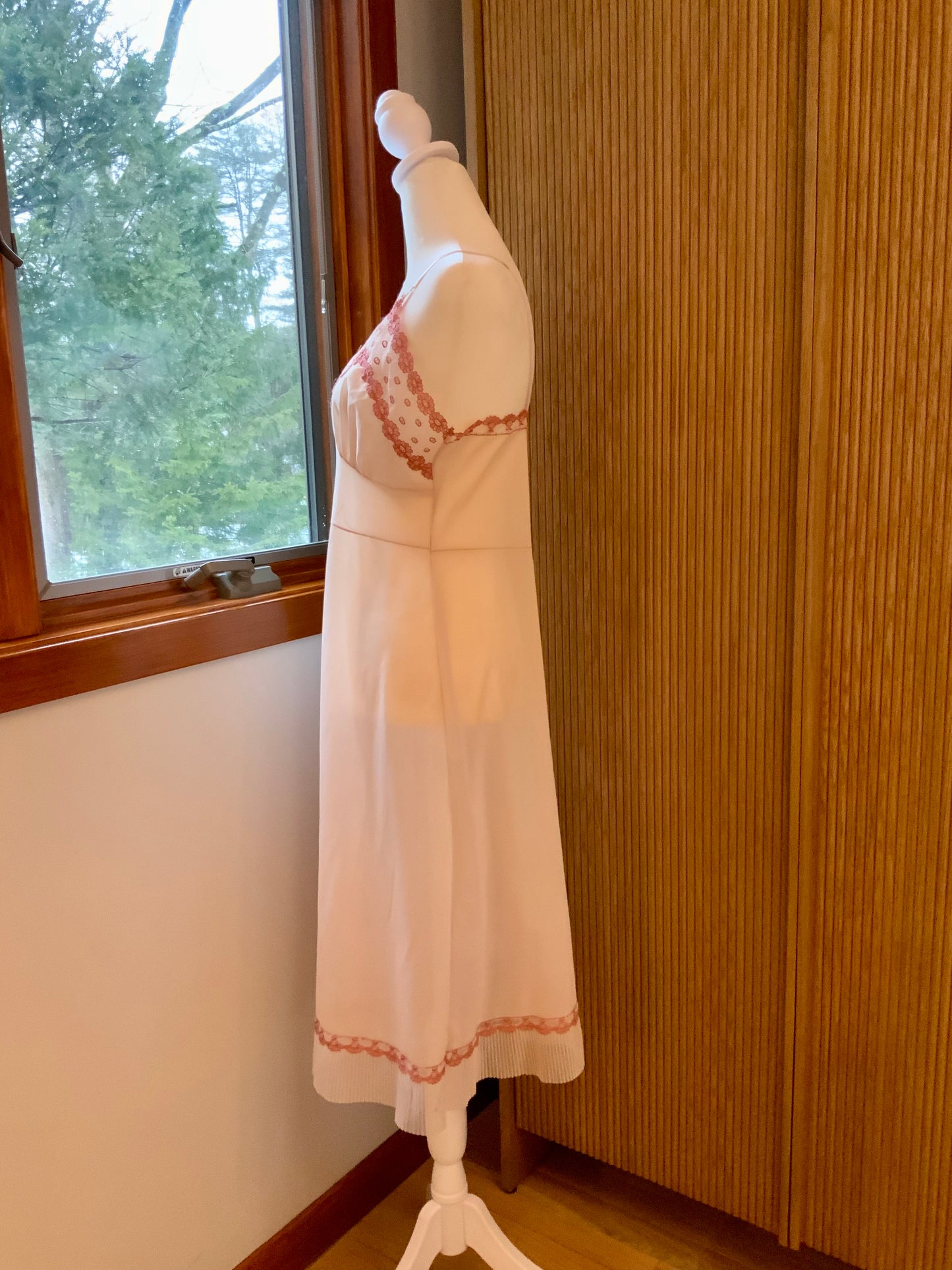 Hand Dyed Vintage 1970s Nylon Chiffon Slip Dress Lace Trim Empire Waist Sheer Romantic Nightgown- 50BR