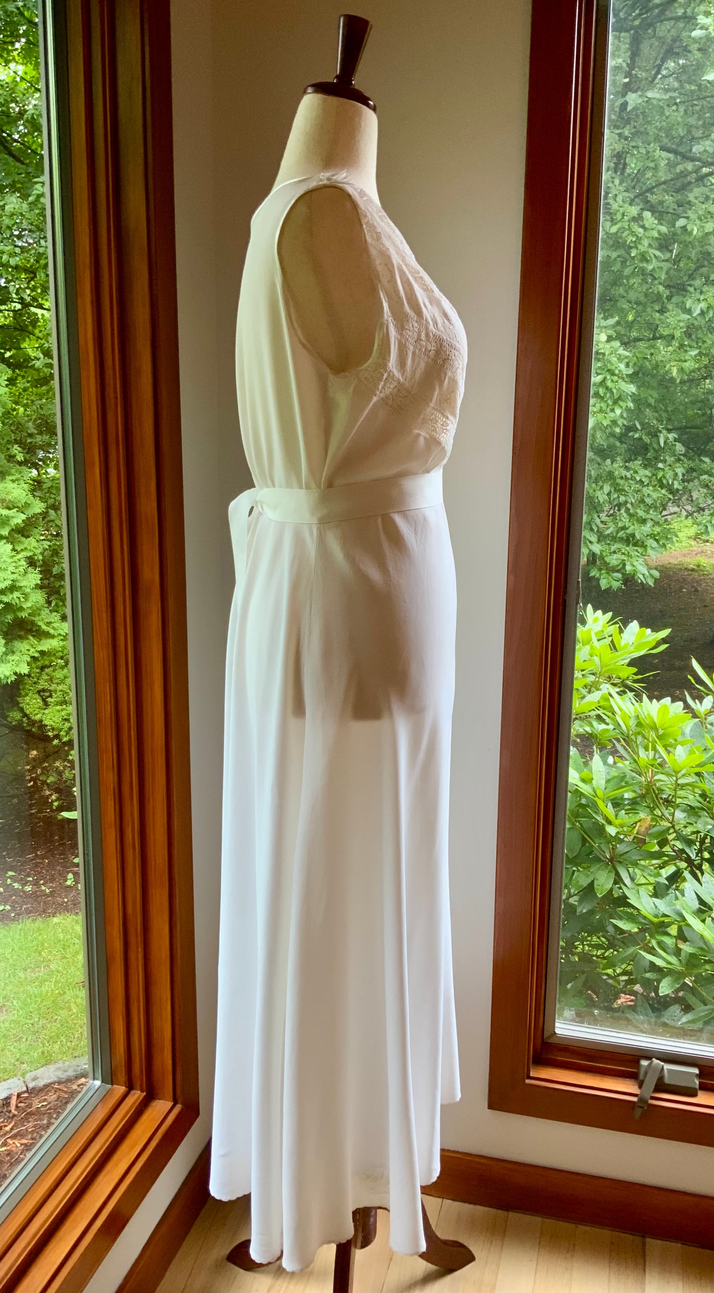 1930s Ivory Bridal Slip Dress with Embroidered Lace Bodice-Deep V. Neck-30DK
