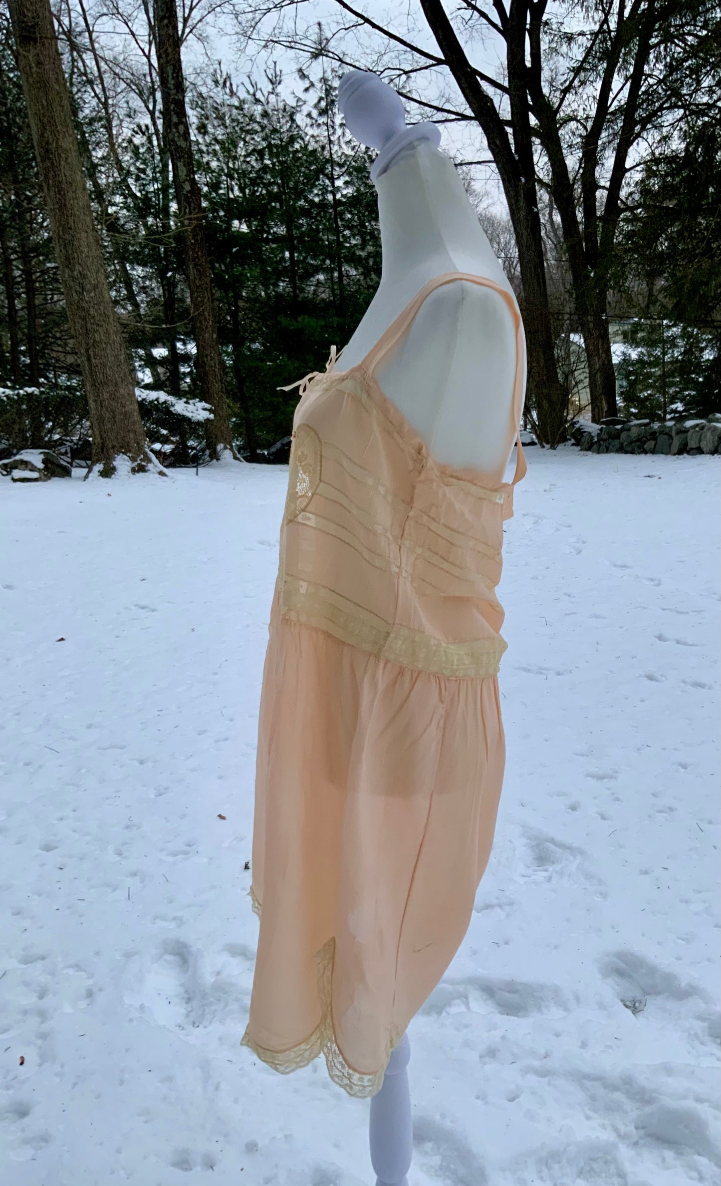 Circa 1912–1918 Blush Pink Silk Chiffon Teddy with Antique Lace – Edwardian Boudoir Lingerie-ED47