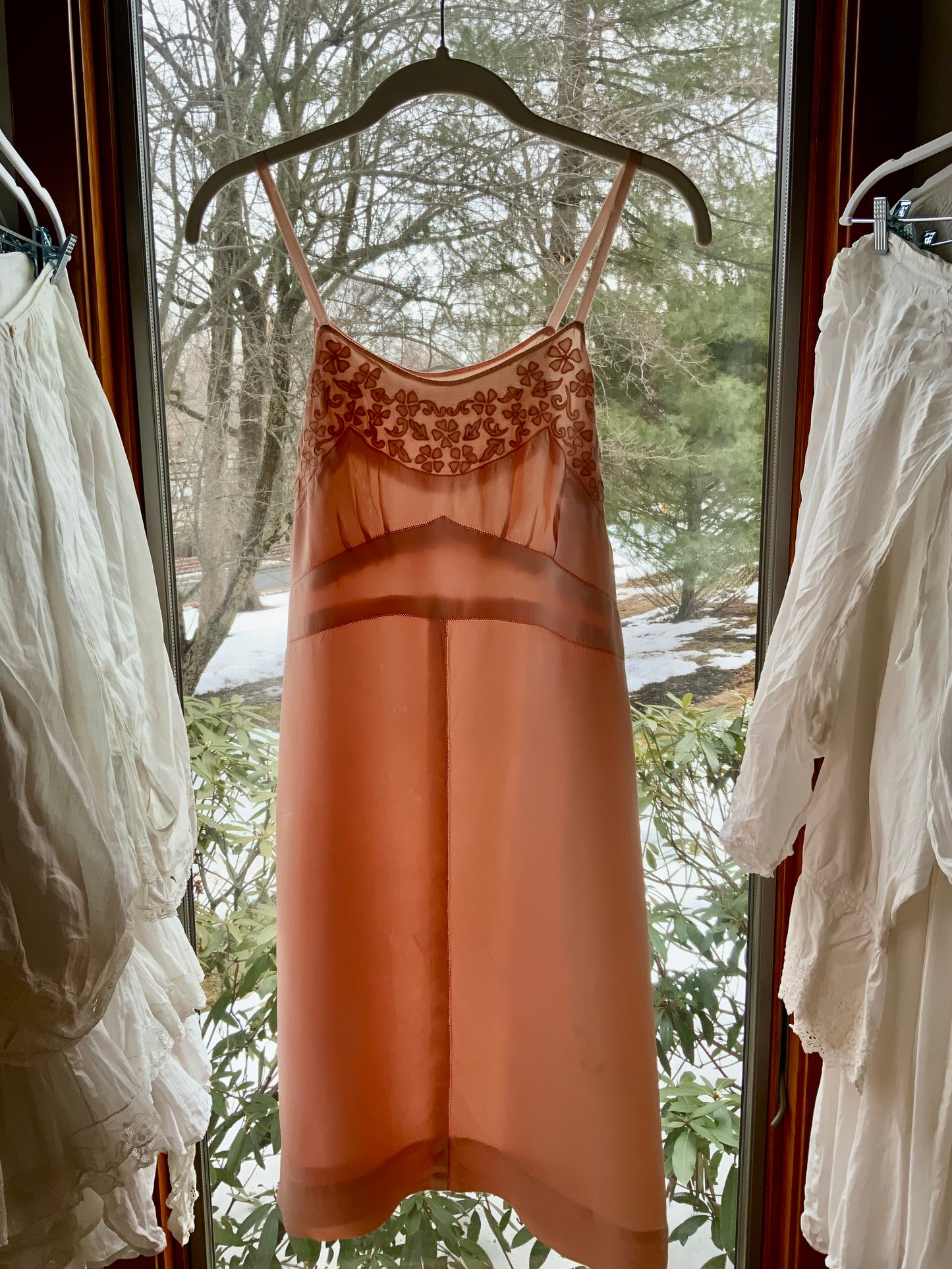 Vintage Peach Silk Satin Slip Dress - 1990s Lingerie Dress-90G