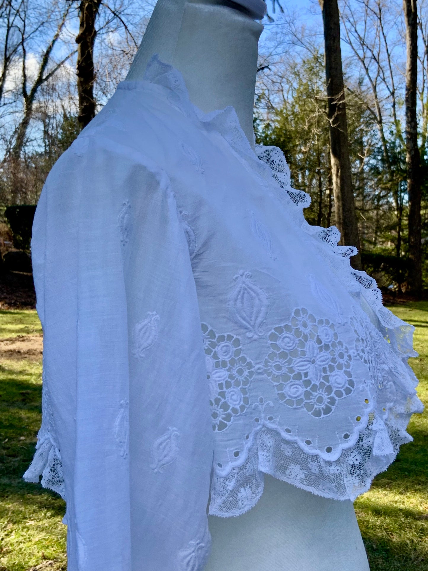 Antique Edwardian Lace Bed Jacket – Whitework Cotton Lingerie Bodice-ED43