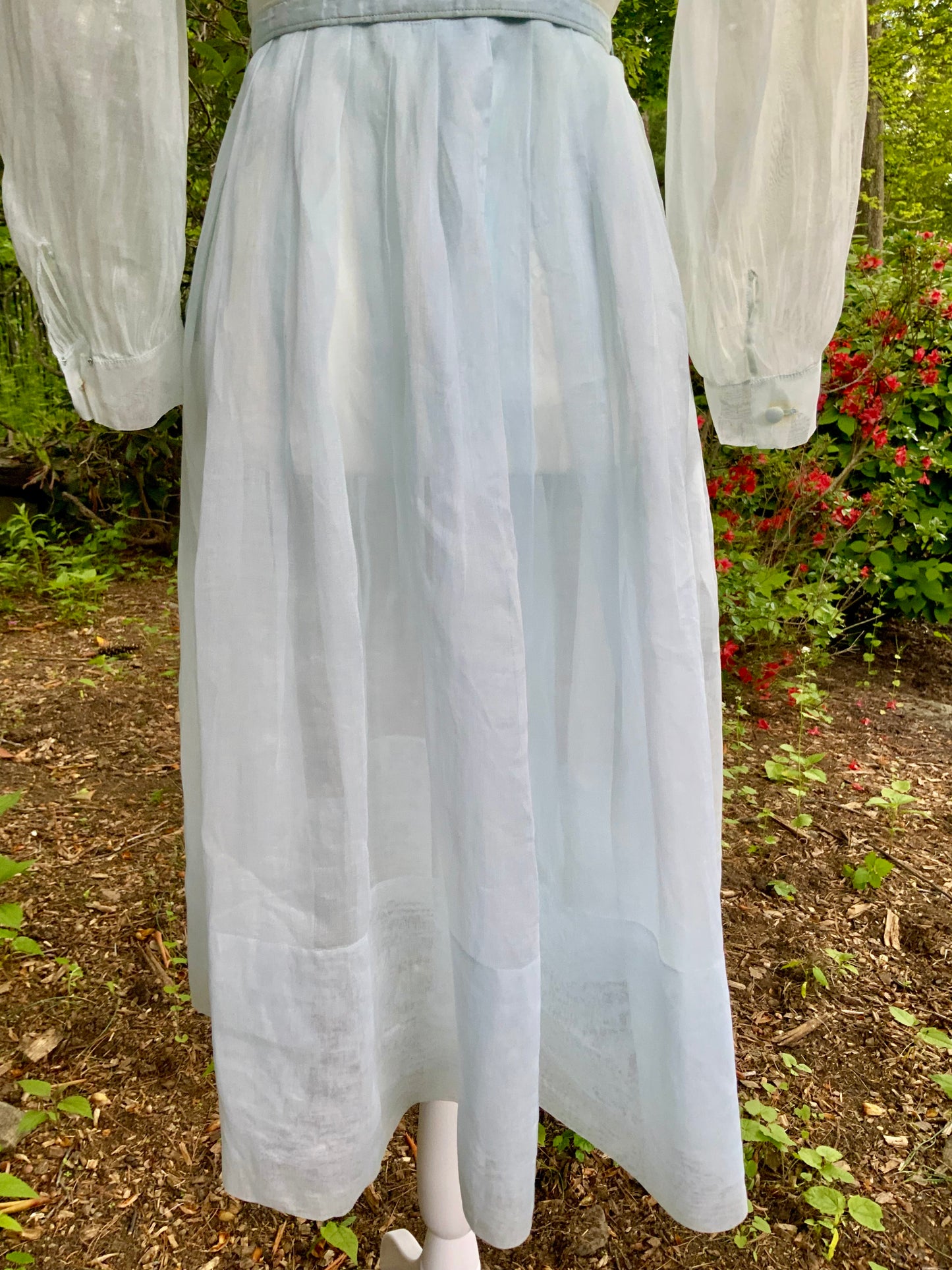 Late 1930s 1940s Sheer Blue Cotton Organdy Dress Romantic Lingerie Style Dress-30CR