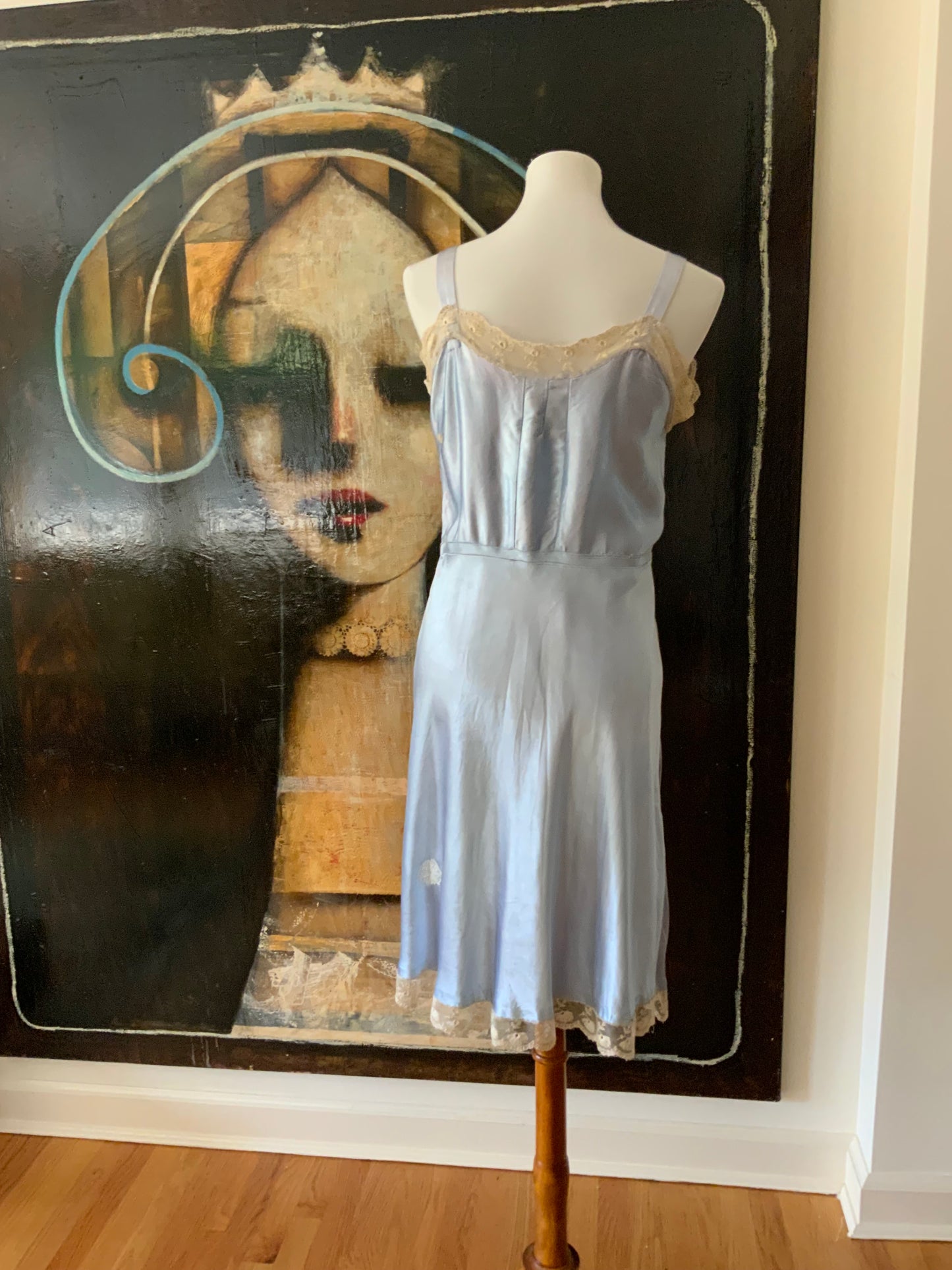 Light Blue satin Slip dress - 50s