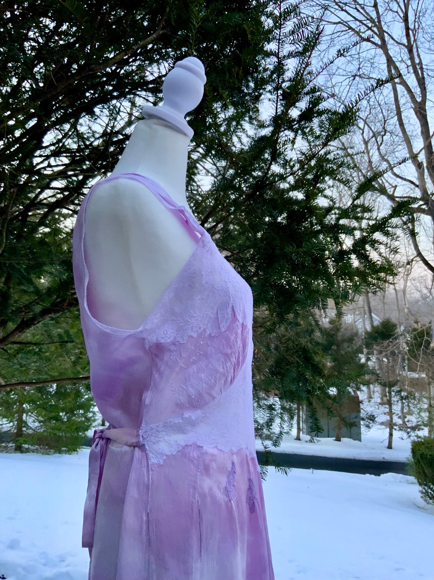 1970s Lilac Satin & Lace Gown – Hand Dyed Romantic Vintage Maxi Dress
 - 50V