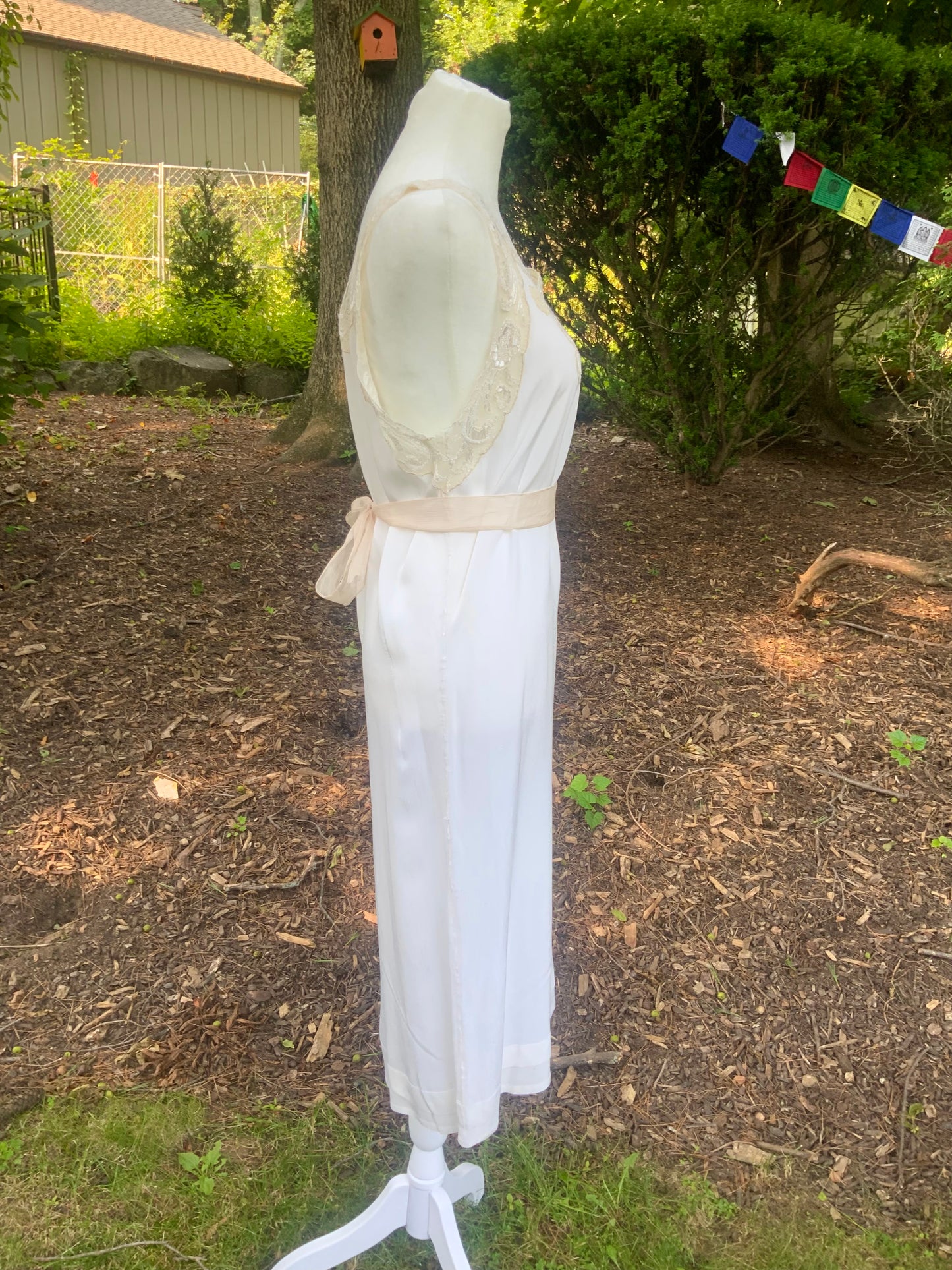 1930s Pure Silk Bridal Slip Dress Lace Bias Cut Wedding Gown Lingerie S/M-30BX