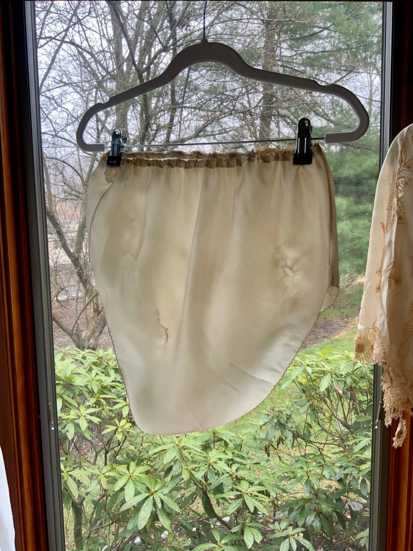 Antique Silk Tap Pants Bloomers Embroidered Lace Edwardian Lingerie Ivory Silk Panties-20AH