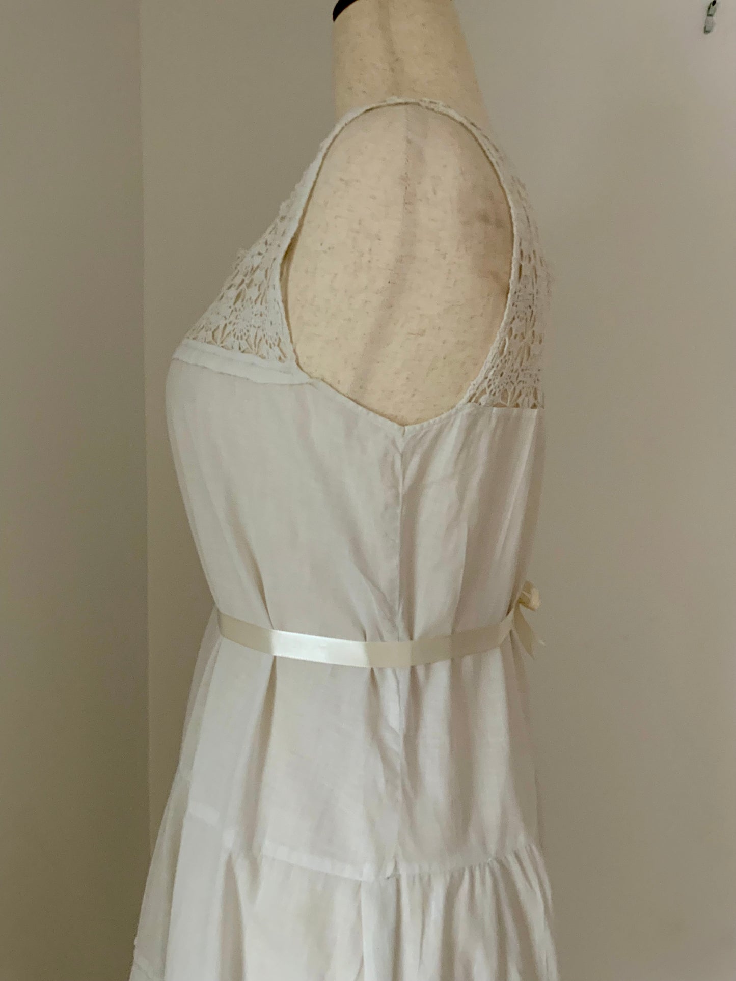 Edwardian White Cotton Lingerie Dress | 1910s Crochet Lace Tea Dress | Antique Summer Bridal Dress-ED55