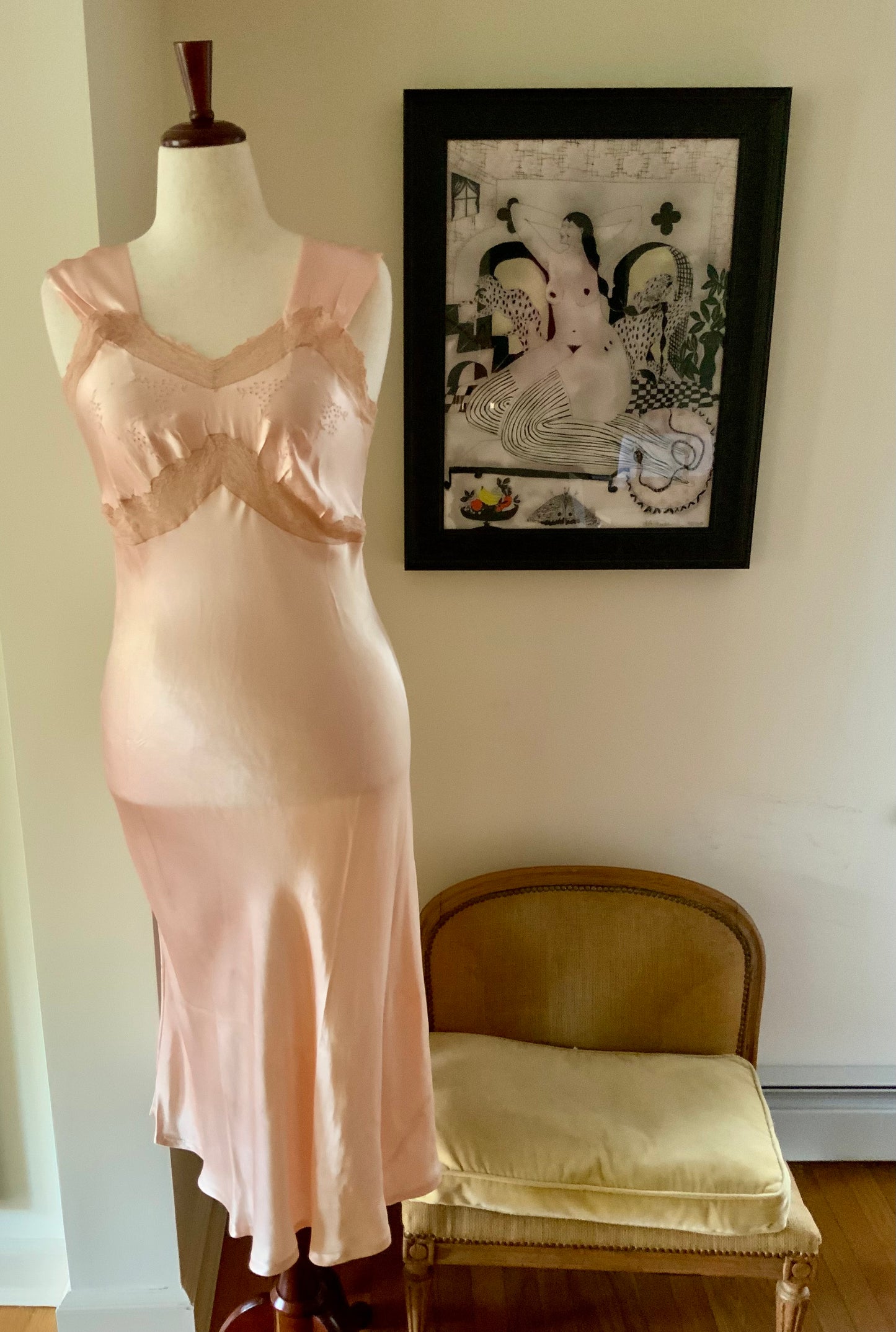 Satin Bridal Nightgown - 50s - M/L