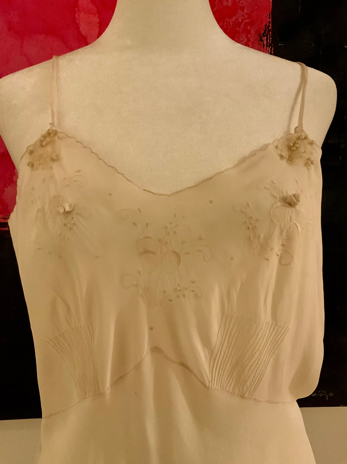 Antique 1920s Pure Silk Bridal Slip – Hand Embroidered Ivory Lingerie Dress – Edwardian Flapper Era Nightgown-20AT