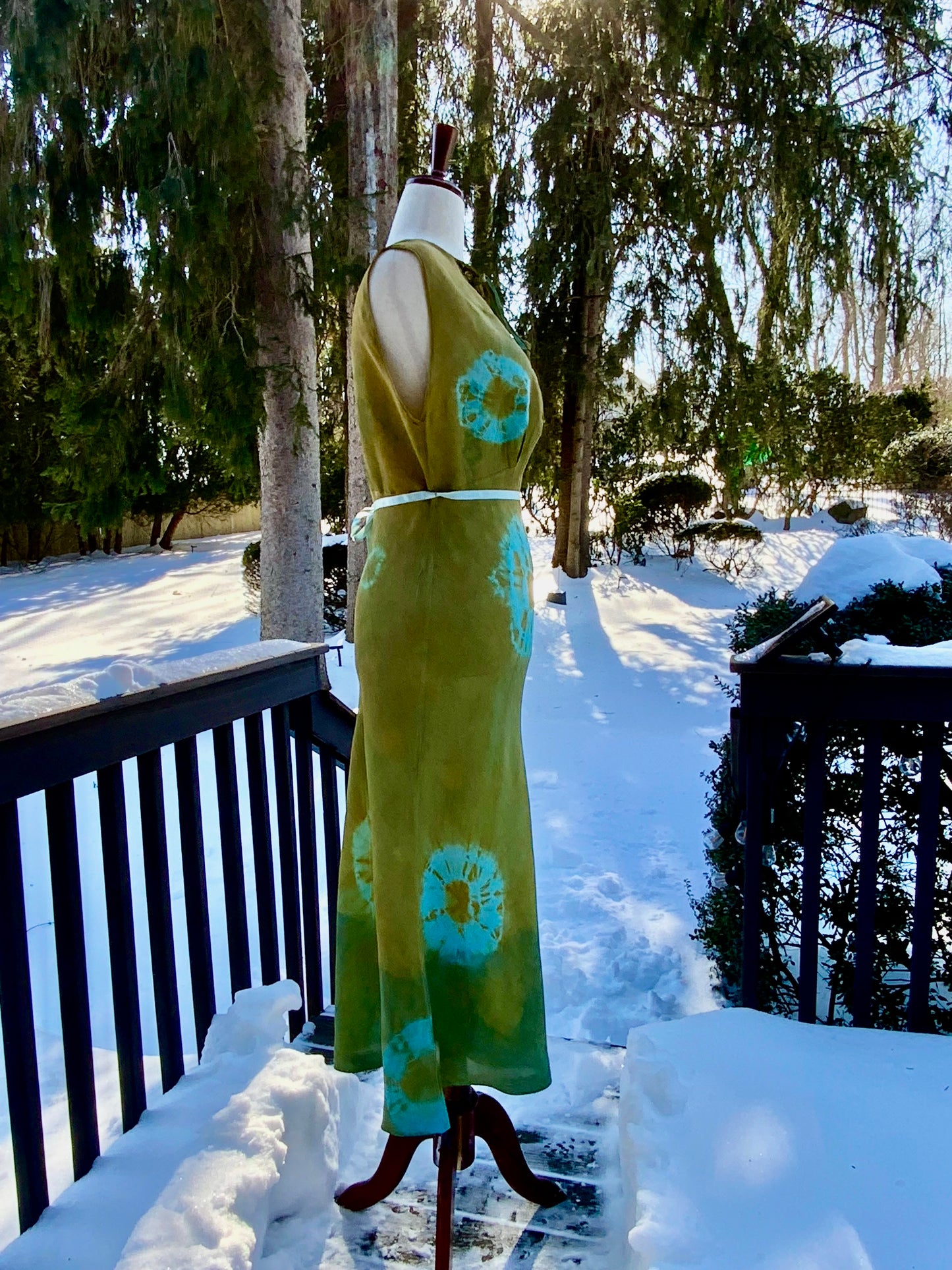 (Copy) Hand-Dyed Vintage Silk Dress – Olive & Aqua Patina | One of a Kind Atelier Piece (1930s–40s)-40B6