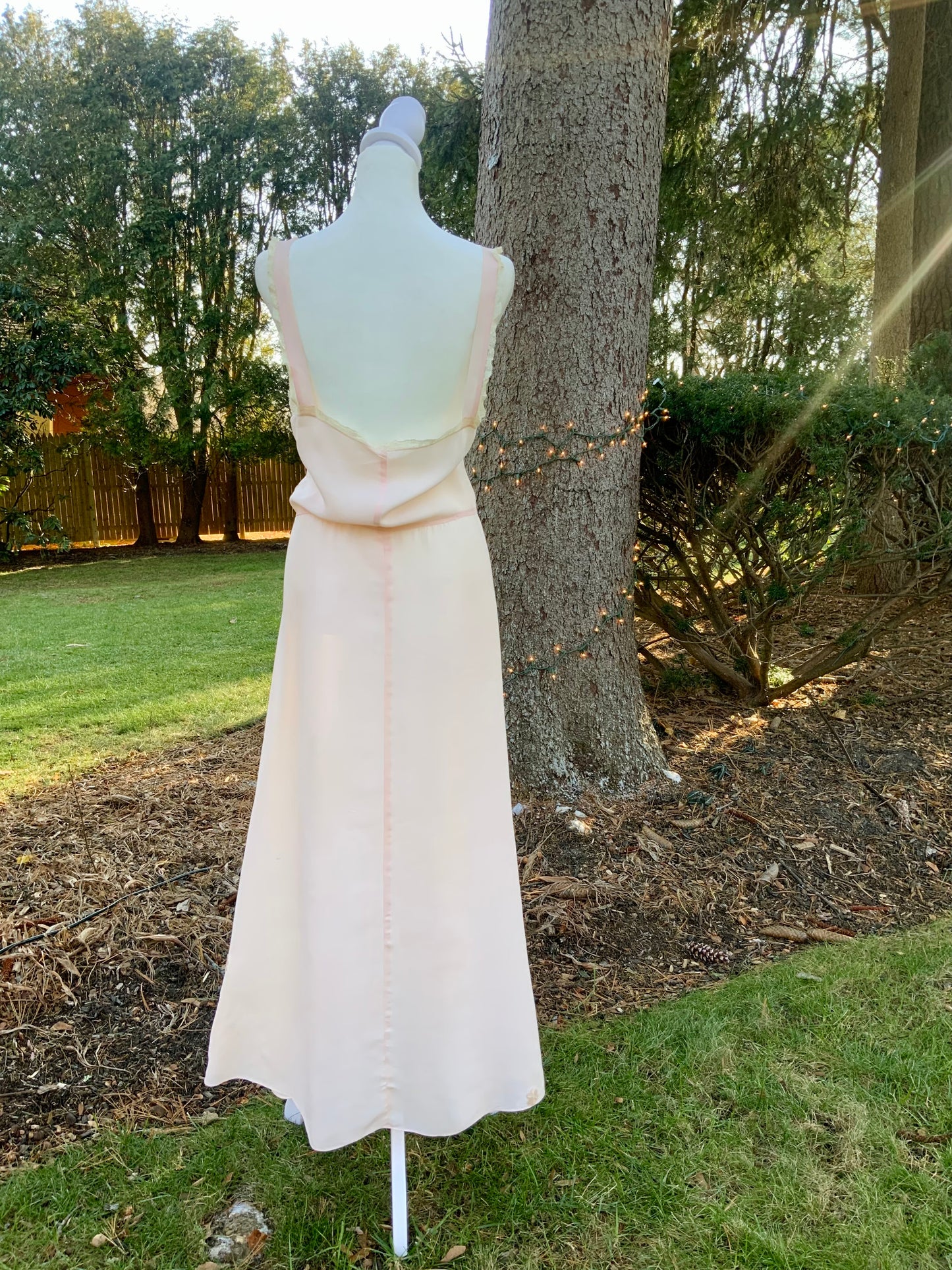 1930s Blush Rayon Nightgown – Art Deco Plissé, Embroidery & Lace - 30AY