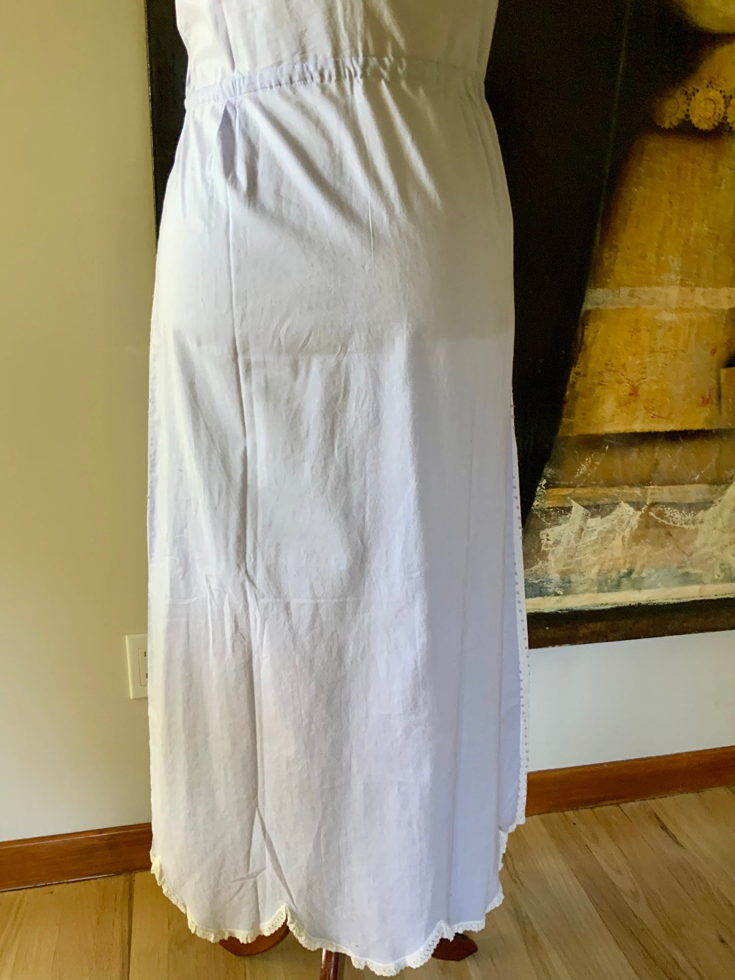 Late 1930s White Cotton Dotted Nightgown – Eyelet Slip Dress - 30AR