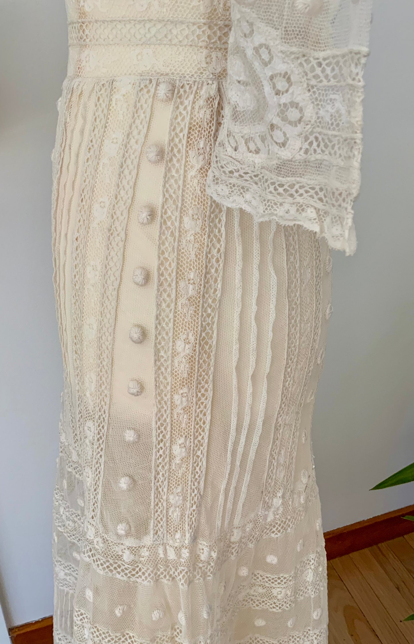 Antique Edwardian Bridal Lace Dress c. 1909–1914 | Cotton Net Wedding / Trousseau Gown-ED31