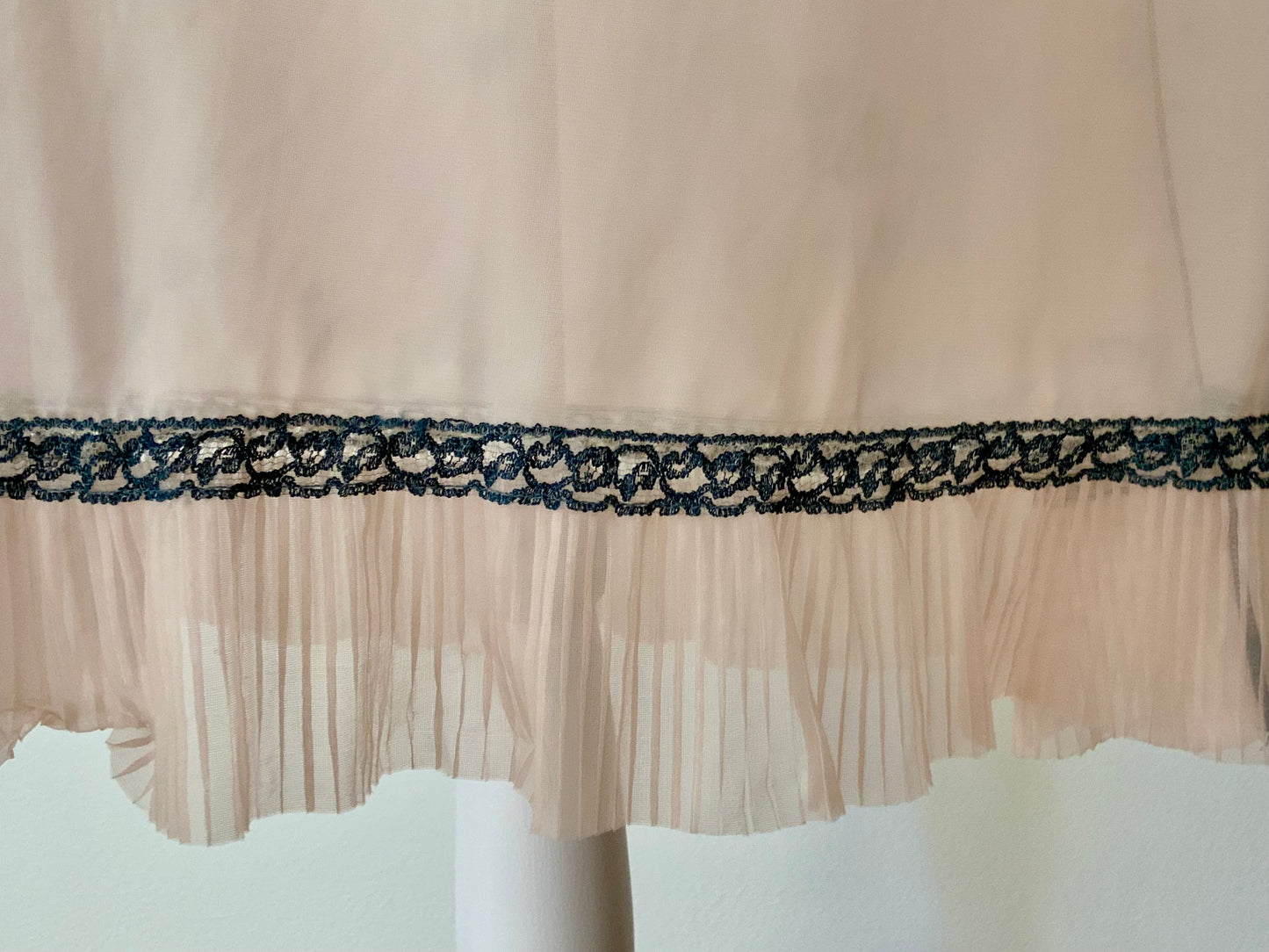 Late 1930s Myra Joy Nylon Slip Dress with Sage Lace Bodice | Art Deco Lingerie Gown-30BB