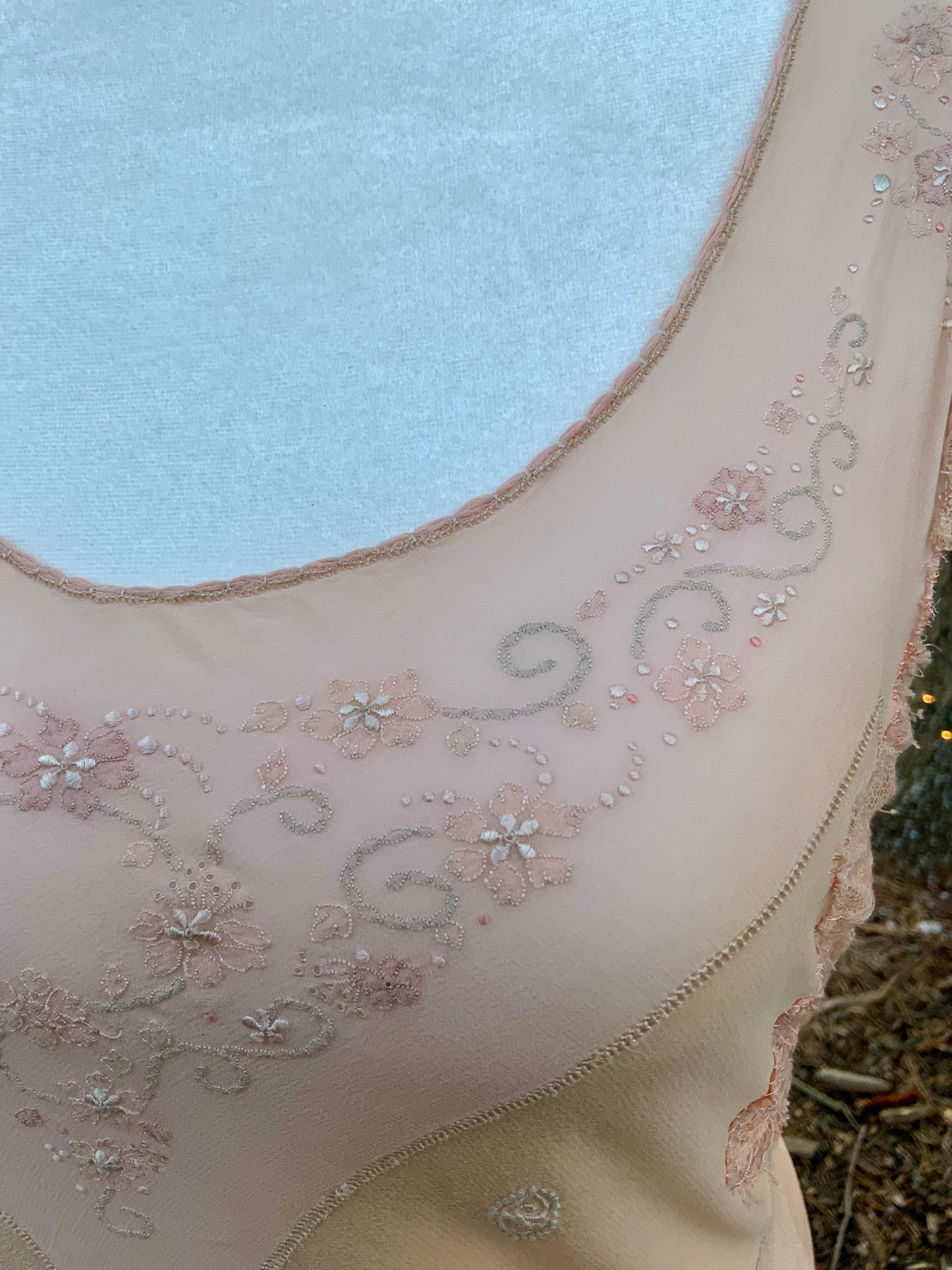 1930s Peach Rayon Nightgown with Art Deco Embroidery & Restored Lace Appliqués – Bias Cut Vintage Lingerie - 30AZ